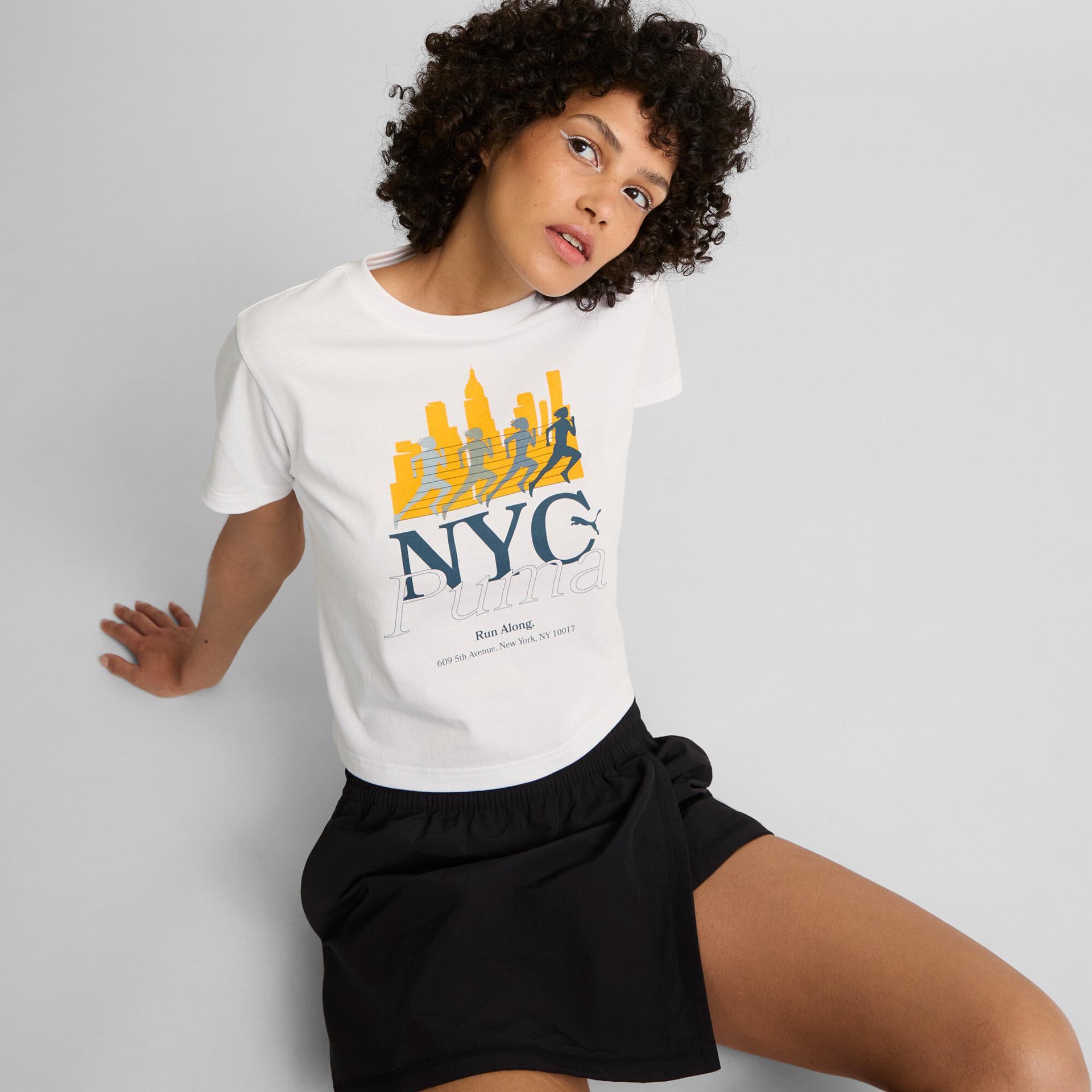 puma nyc women's cropped t-shirt in white, size s