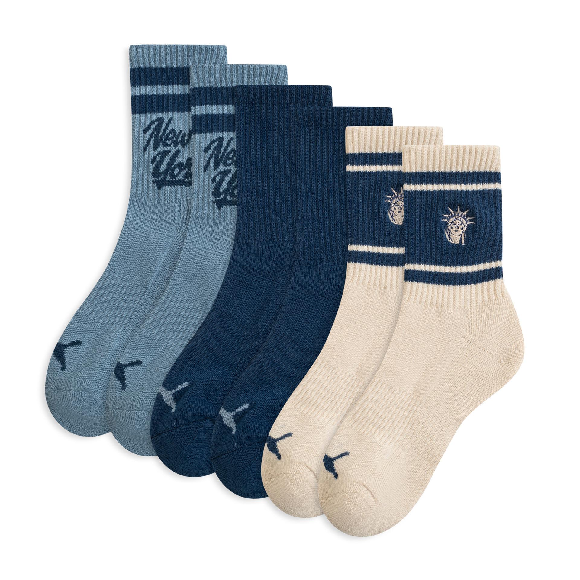 puma nyc women's low crew socks (3 pairs) in assorted colours, size 9-11