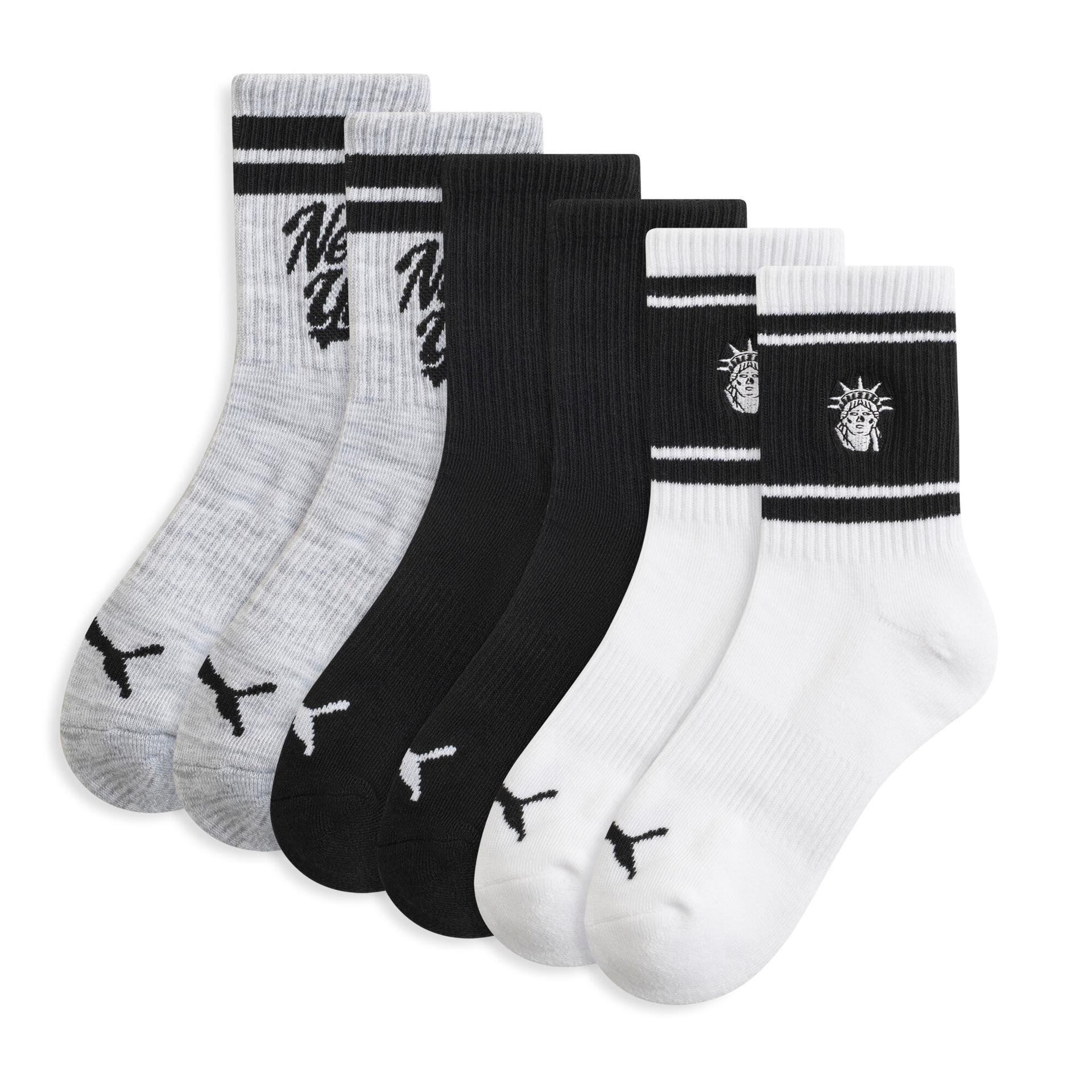 puma nyc women's low crew socks (3 pairs) in white, size 9-11