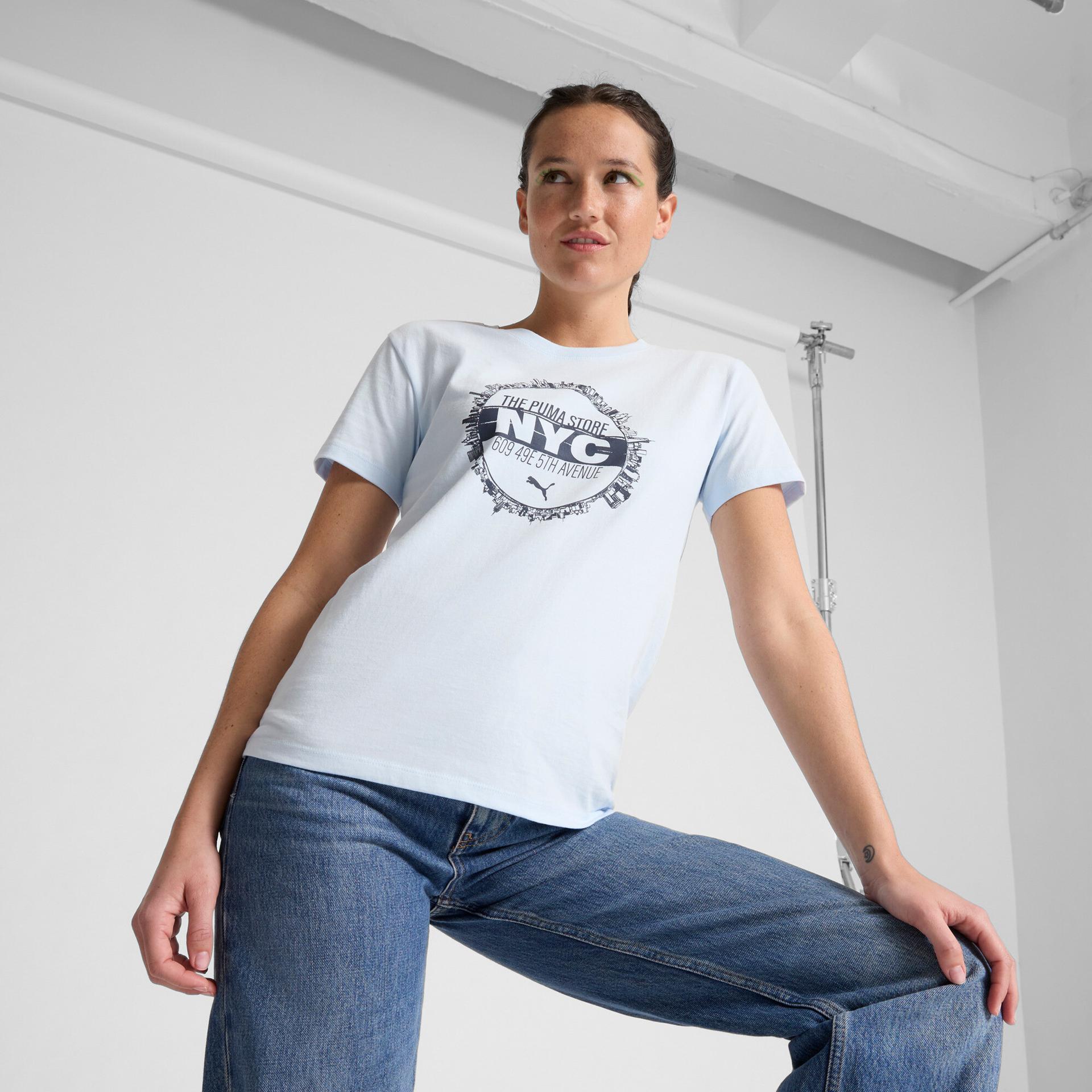 puma nyc women's t-shirt in blue, size xl