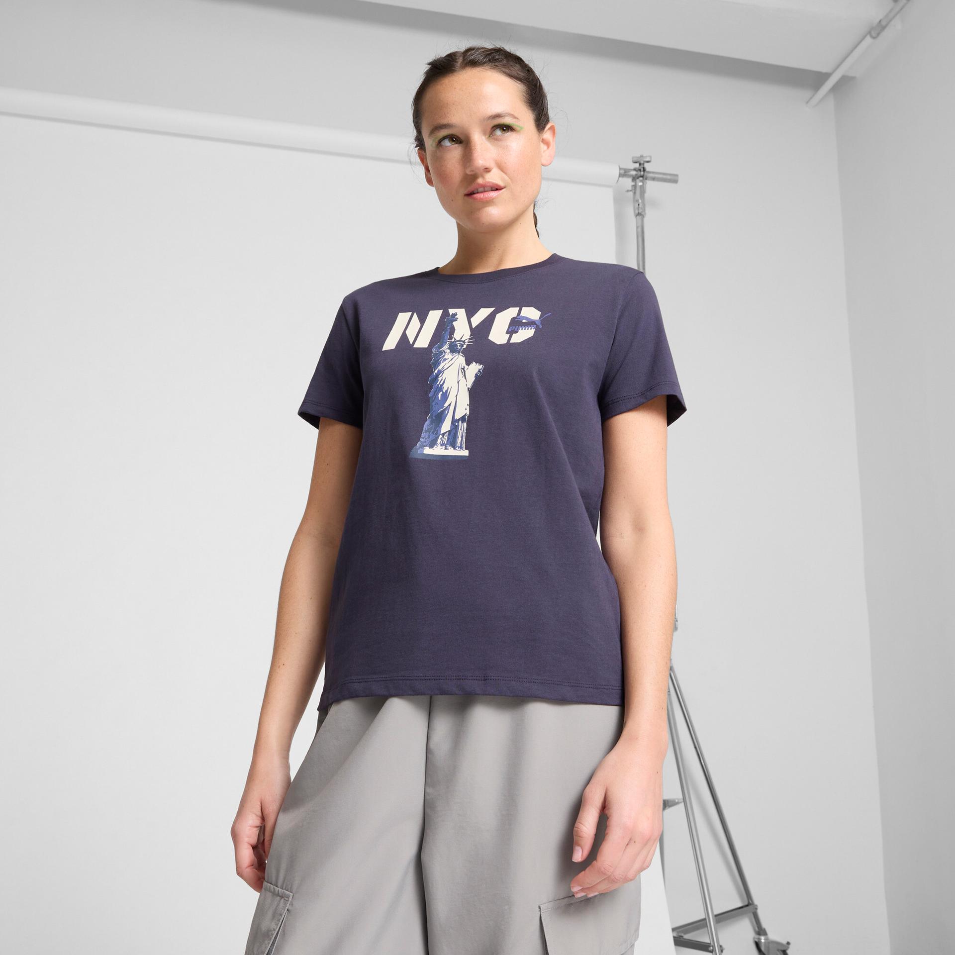 puma nyc women's t-shirt in blue, size xs