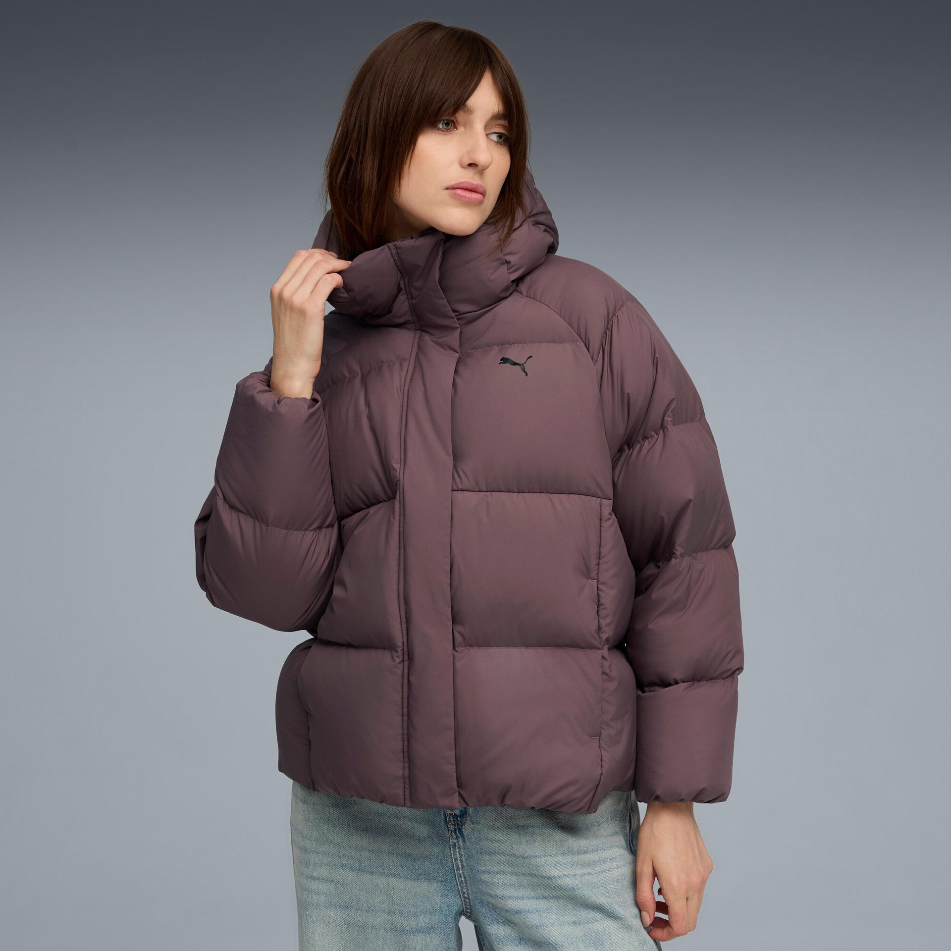 puma outerwear women's hooded down puffer in purple, size xl