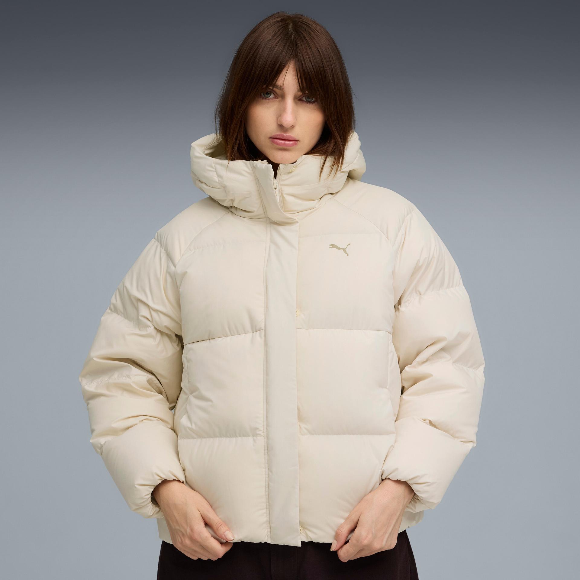 puma outerwear women's hooded down puffer in white, size m