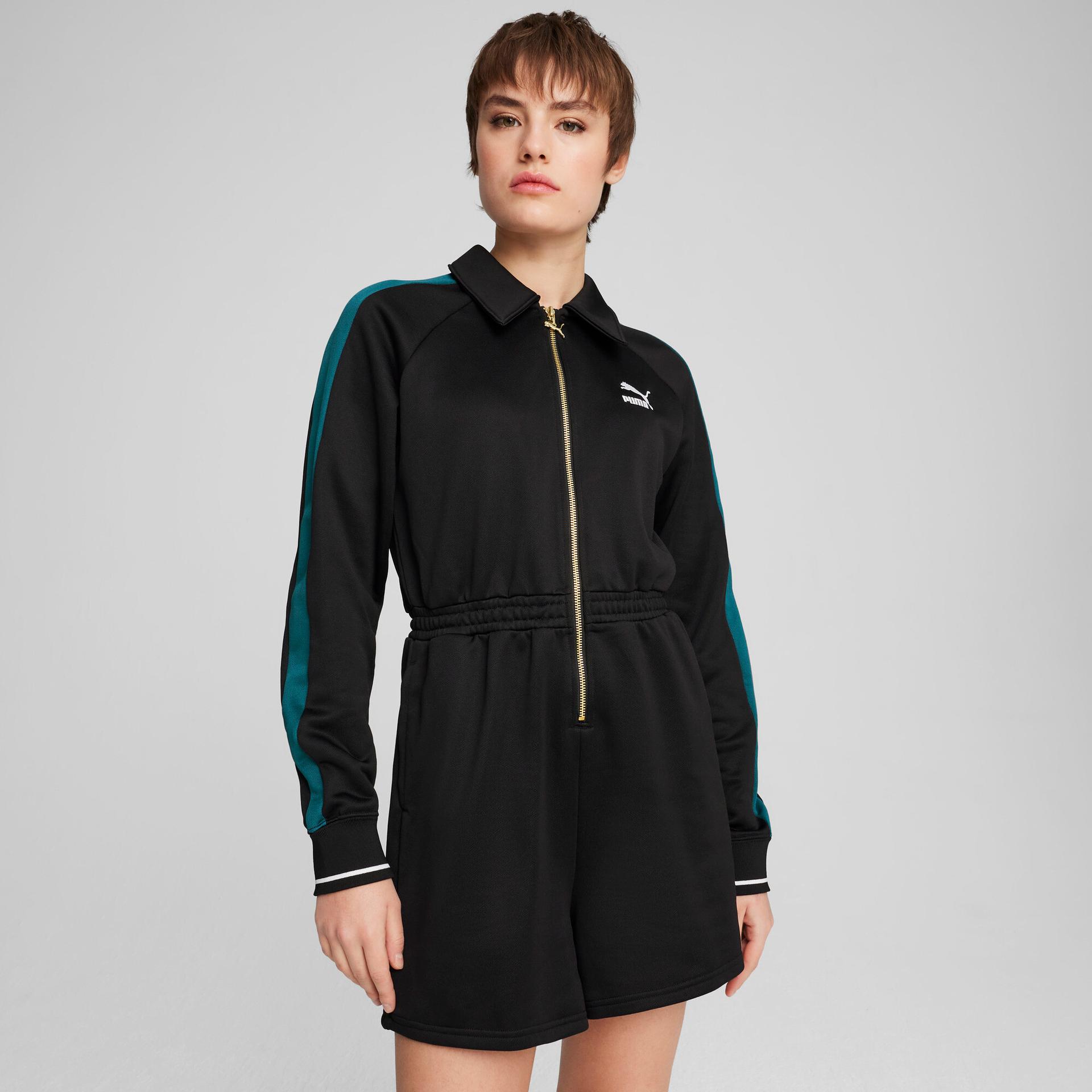 puma play loud t7 women's romper in black, size xs