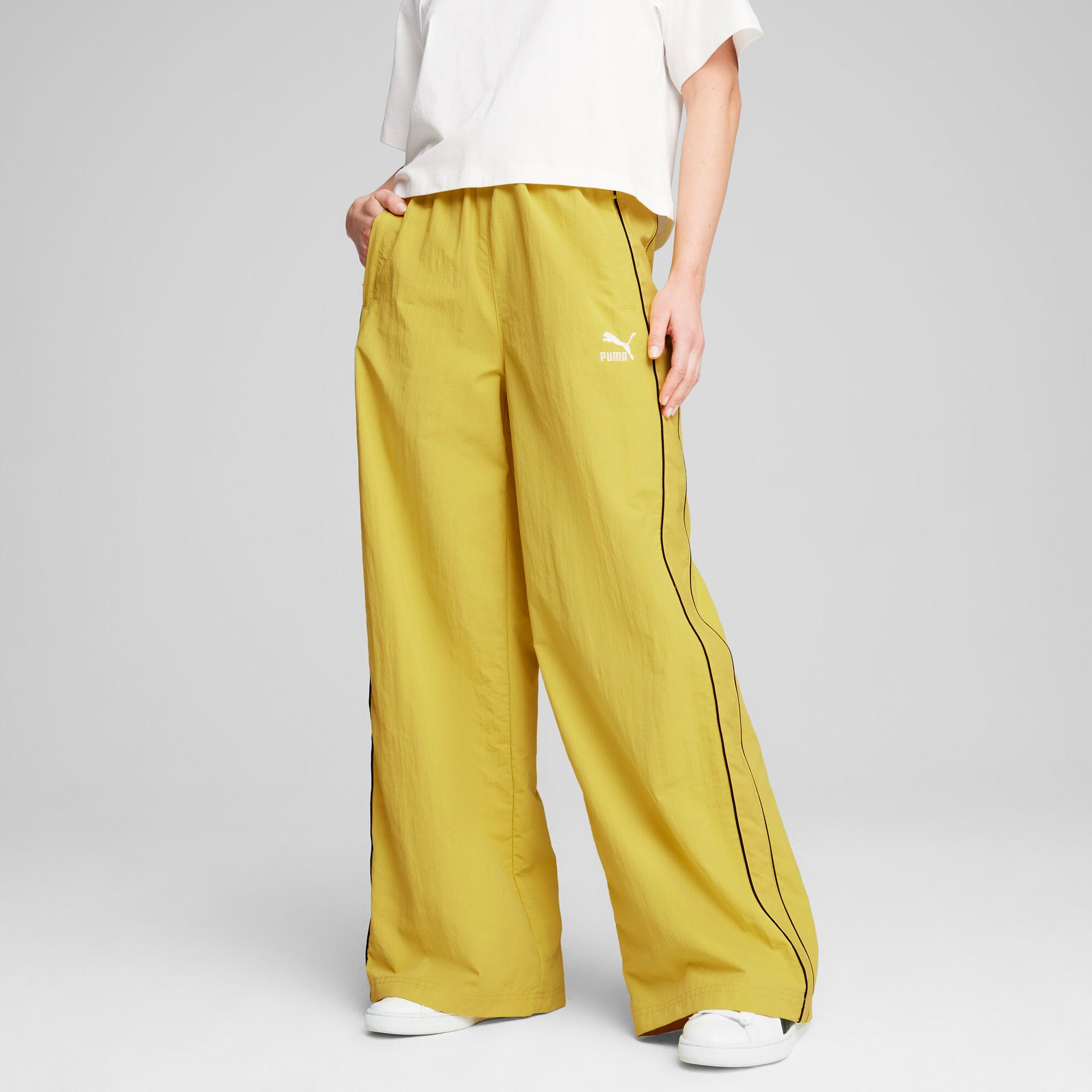 puma play loud t7 women's track pants in yellow, size xl