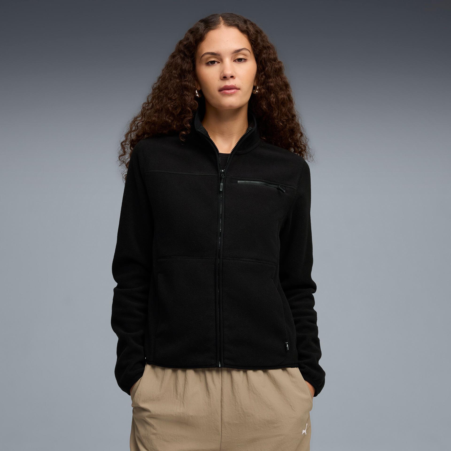 puma polar fleece women's fleece insulated jacket in black, size s
