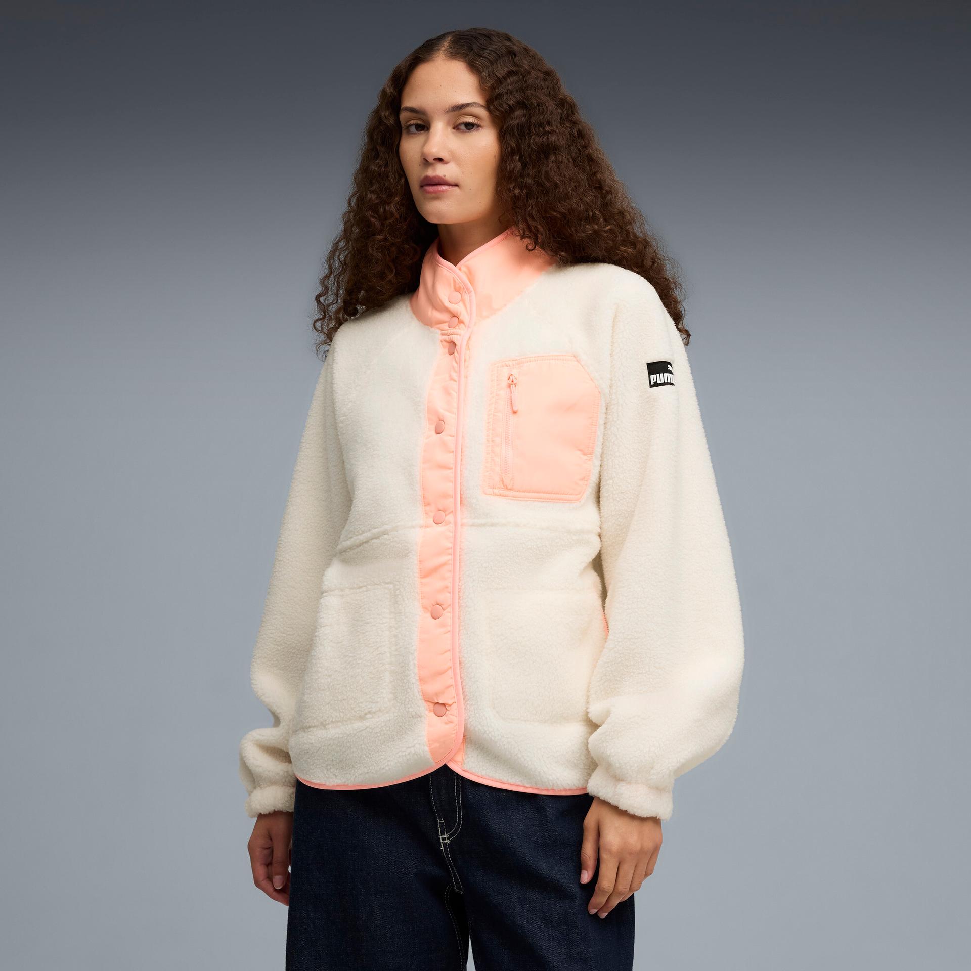 puma polar fleece women's sherpa jacket in beige, size xl