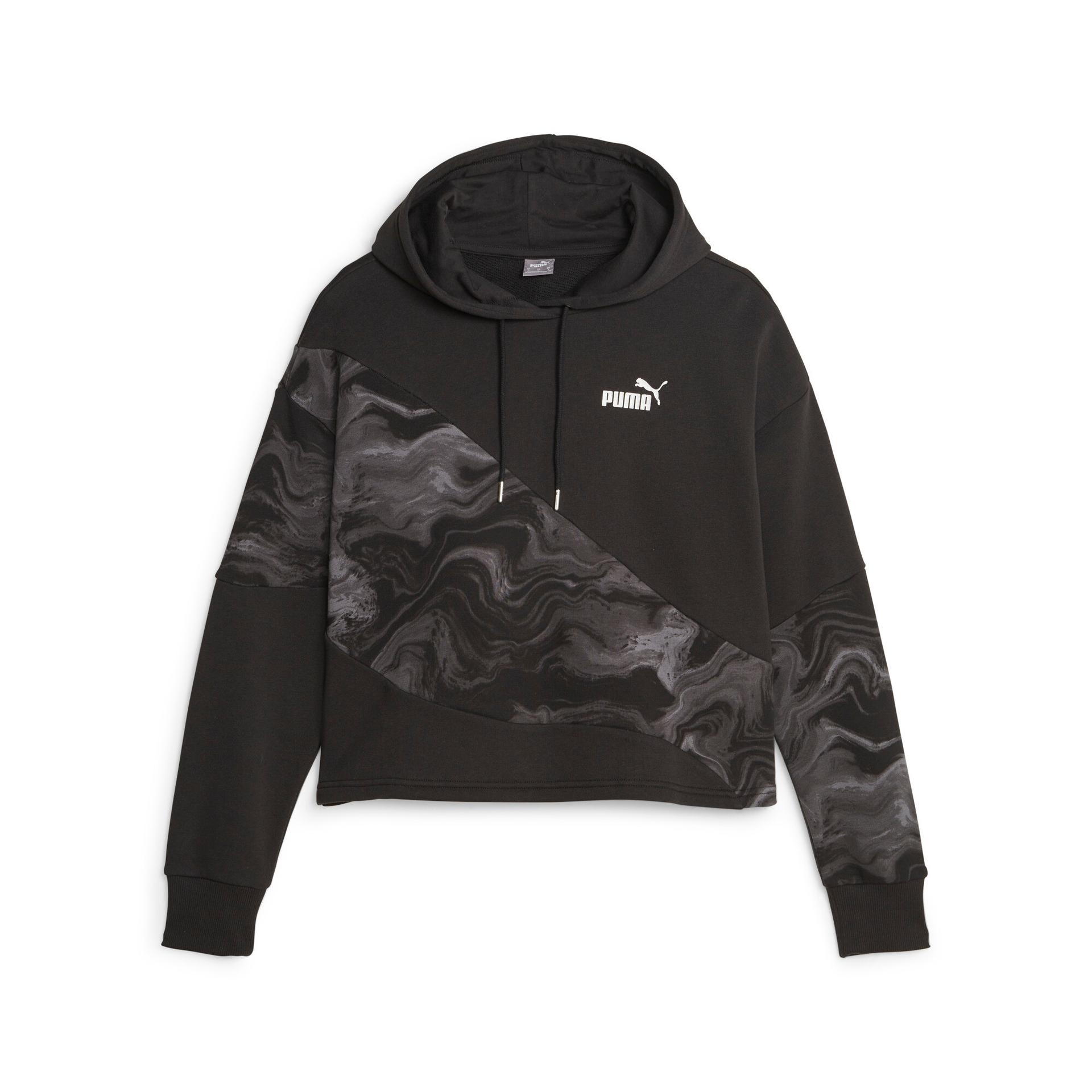 puma power marbleised women's hoodie in black, size xs