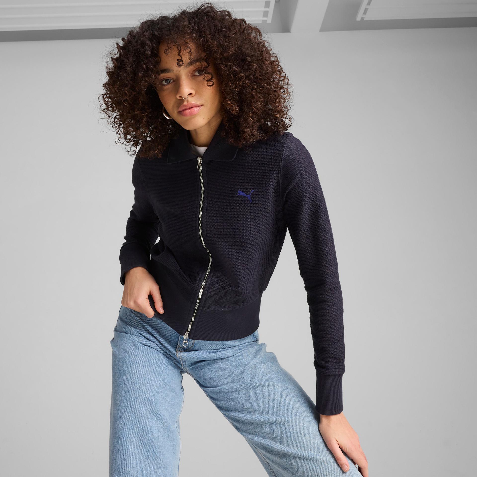 puma premium essentials women's knitted cardigan in blue, size l