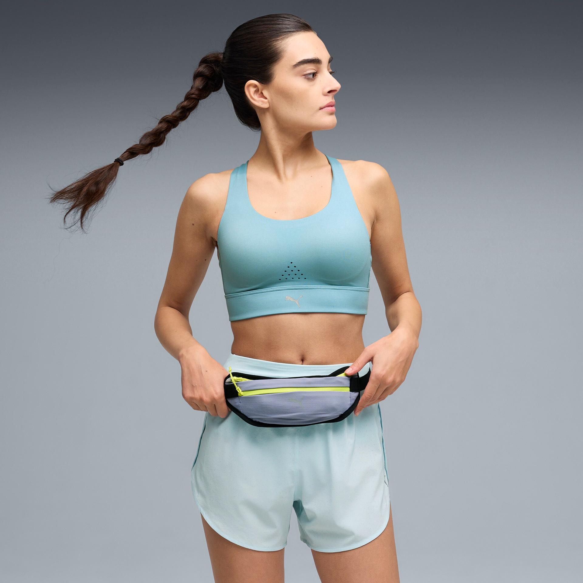 puma pwrbreathe run women's moisture wicking, high impact sports bra in blue, size s