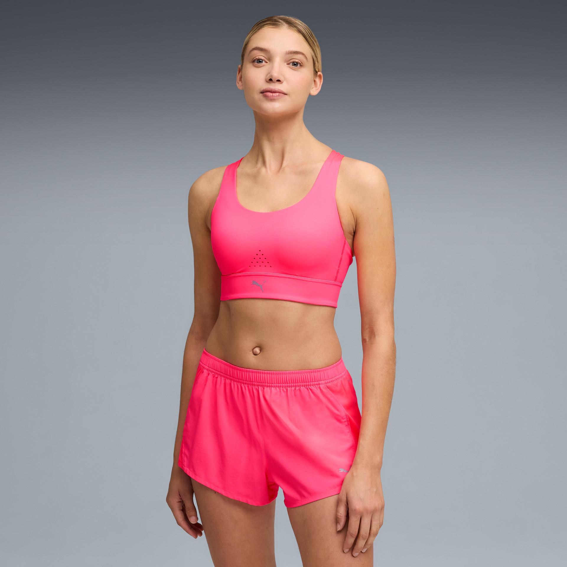 puma pwrbreathe run women's moisture wicking, high impact sports bra in pink, size m