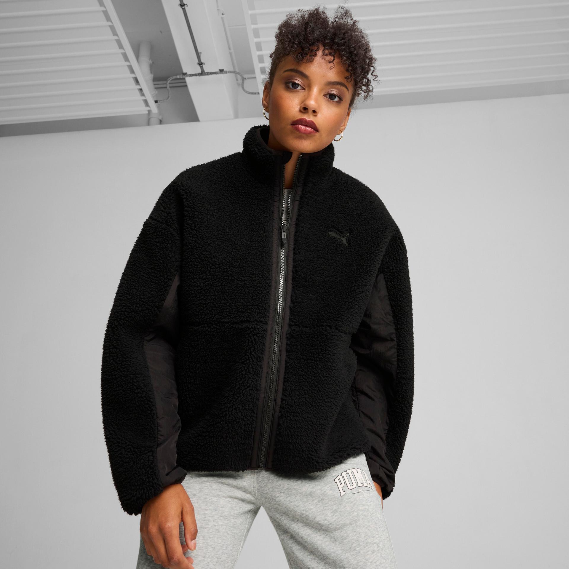 puma reversible women's sherpa jacket in black, size xxs