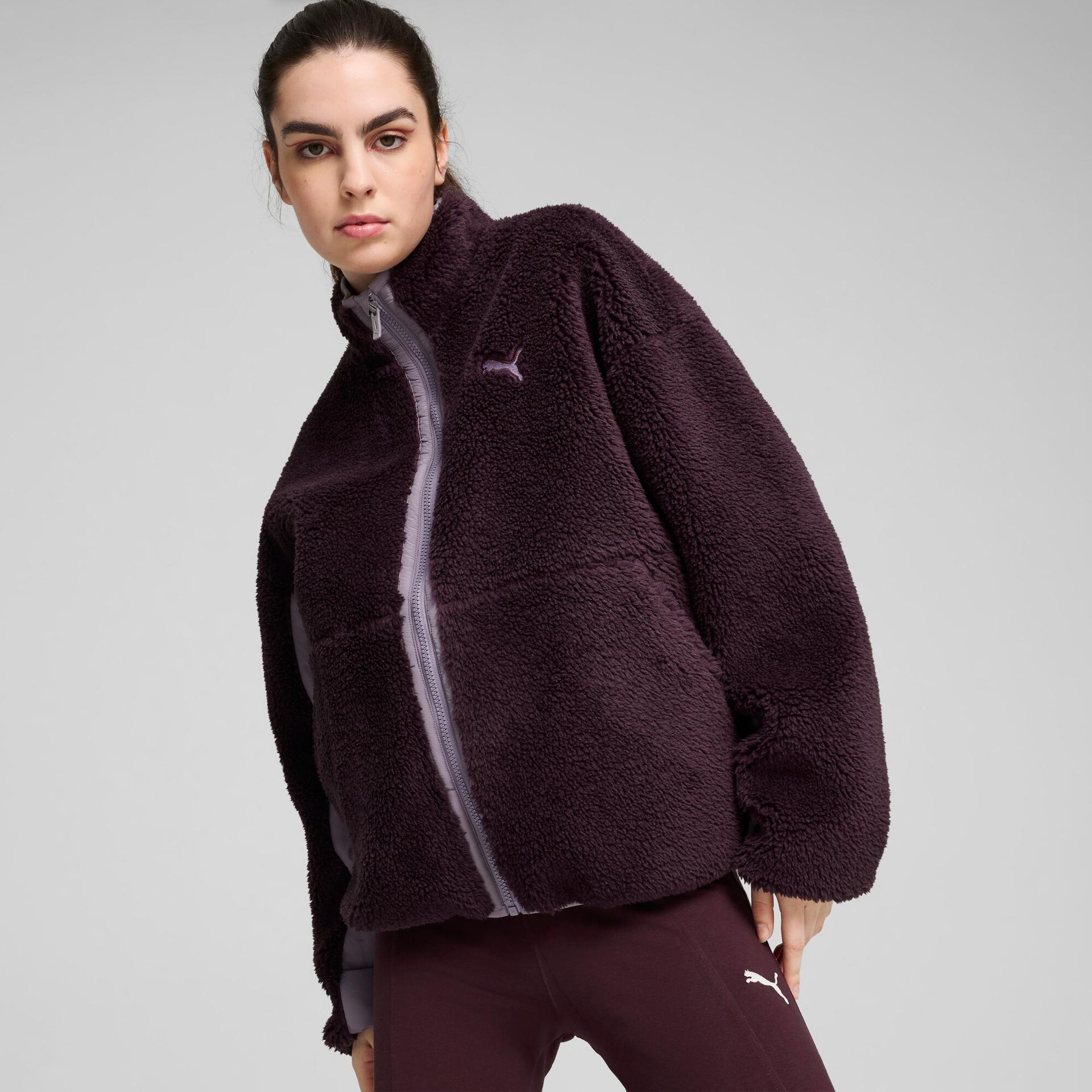 puma reversible women's sherpa jacket in purple, size s