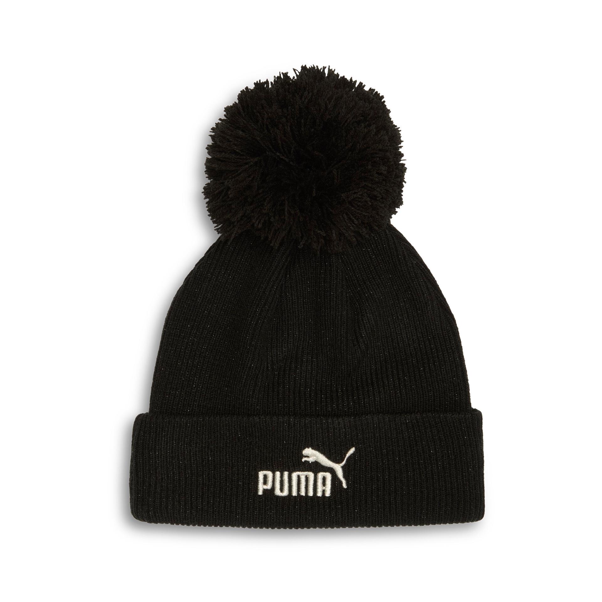 puma ribbed pom pom beanie hat in black