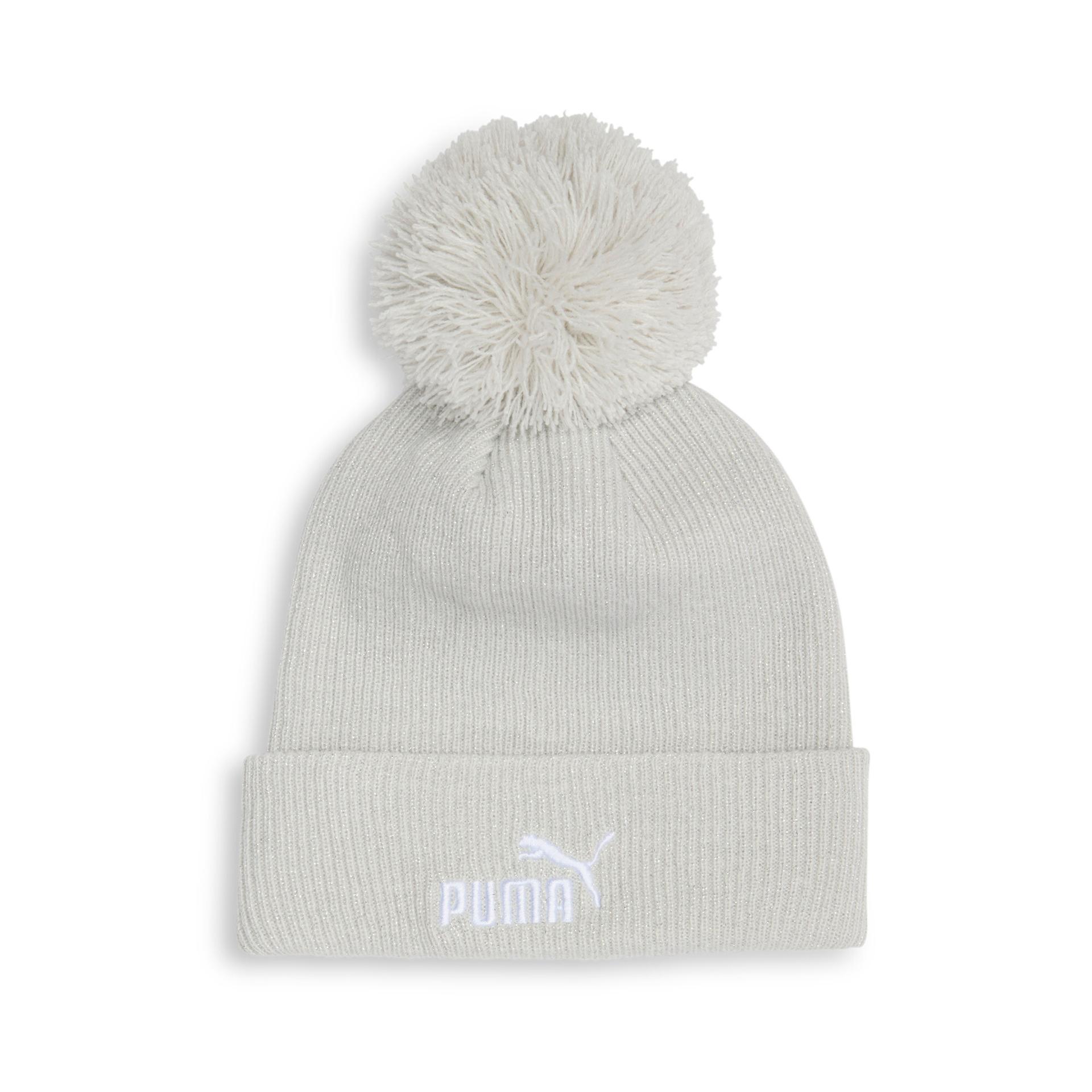 puma ribbed pom pom beanie hat in grey