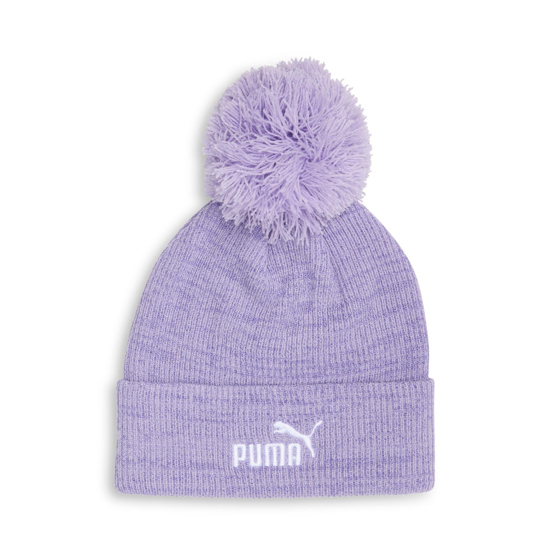 puma ribbed pom pom beanie hat in purple