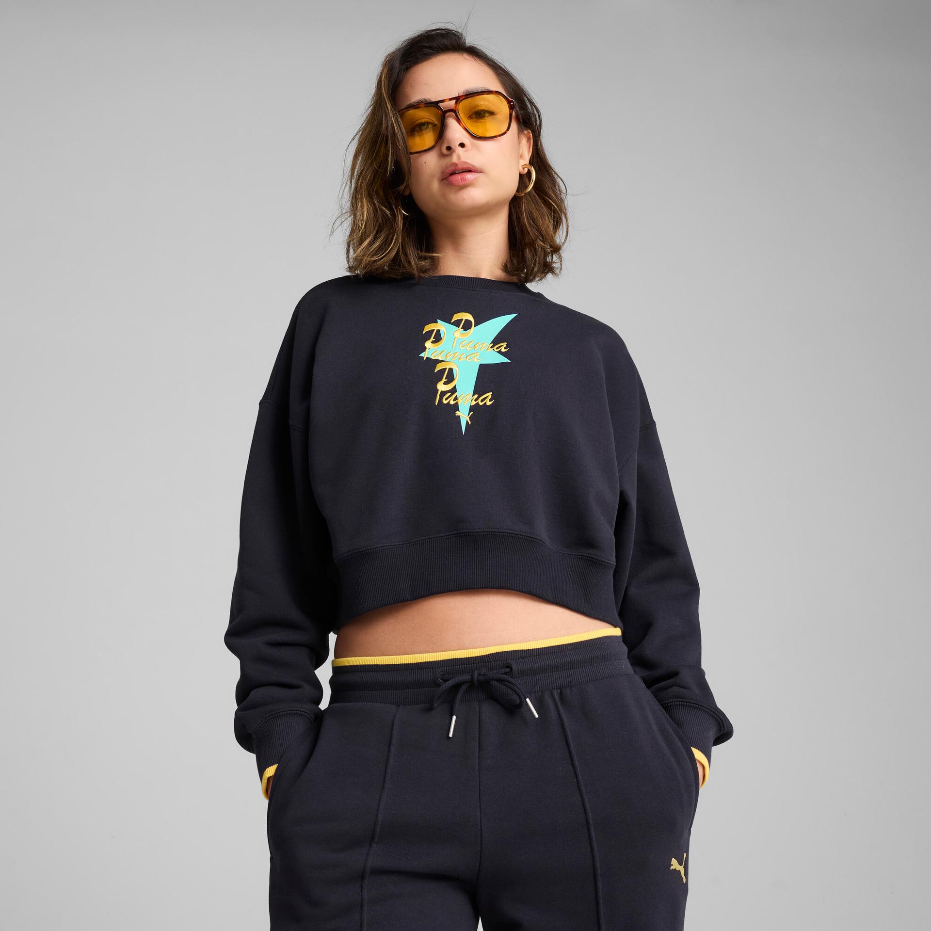 puma road to unity women's oversized crew sweatshirt in blue, size s