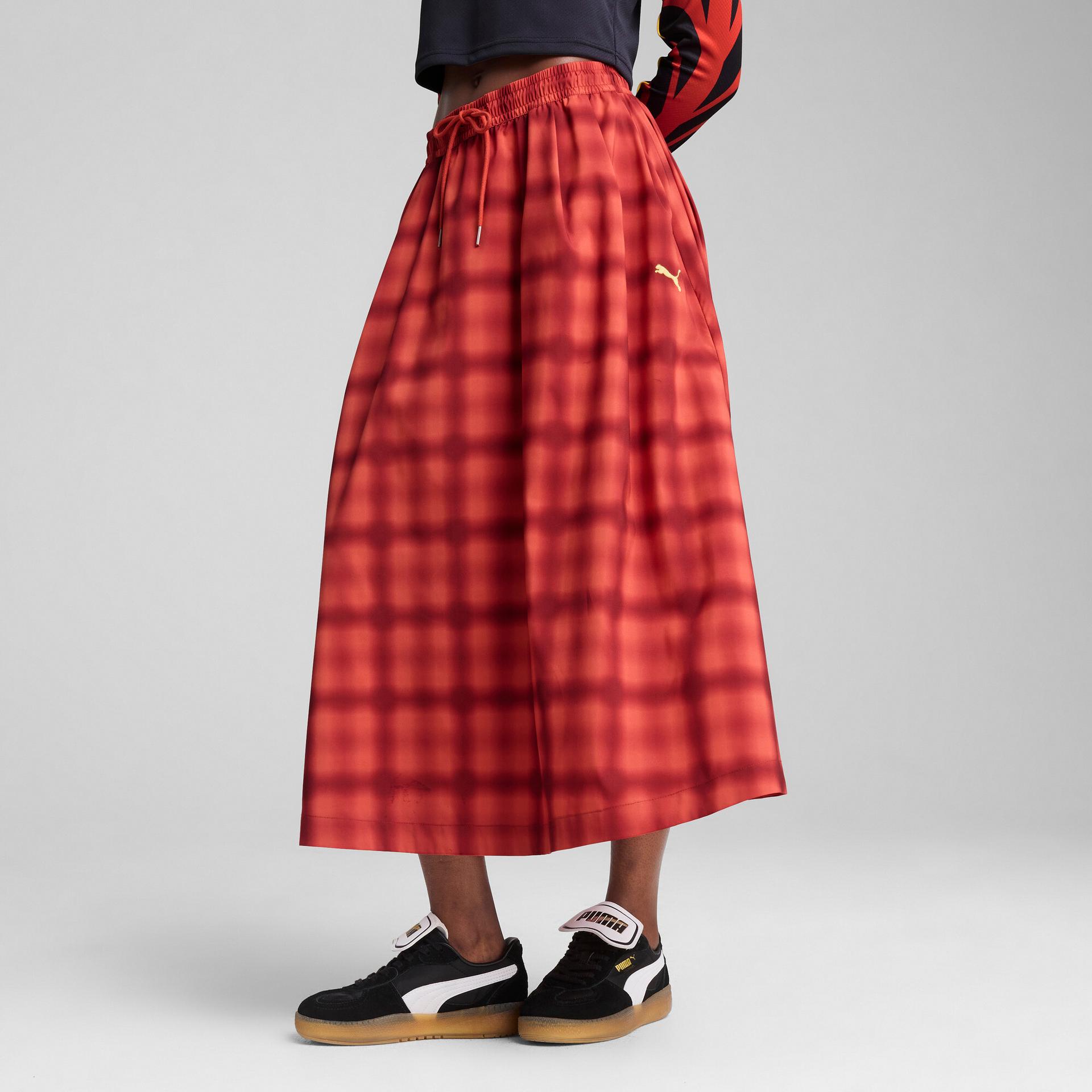 puma road to unity women's woven midi pleated skirt in red, size xl