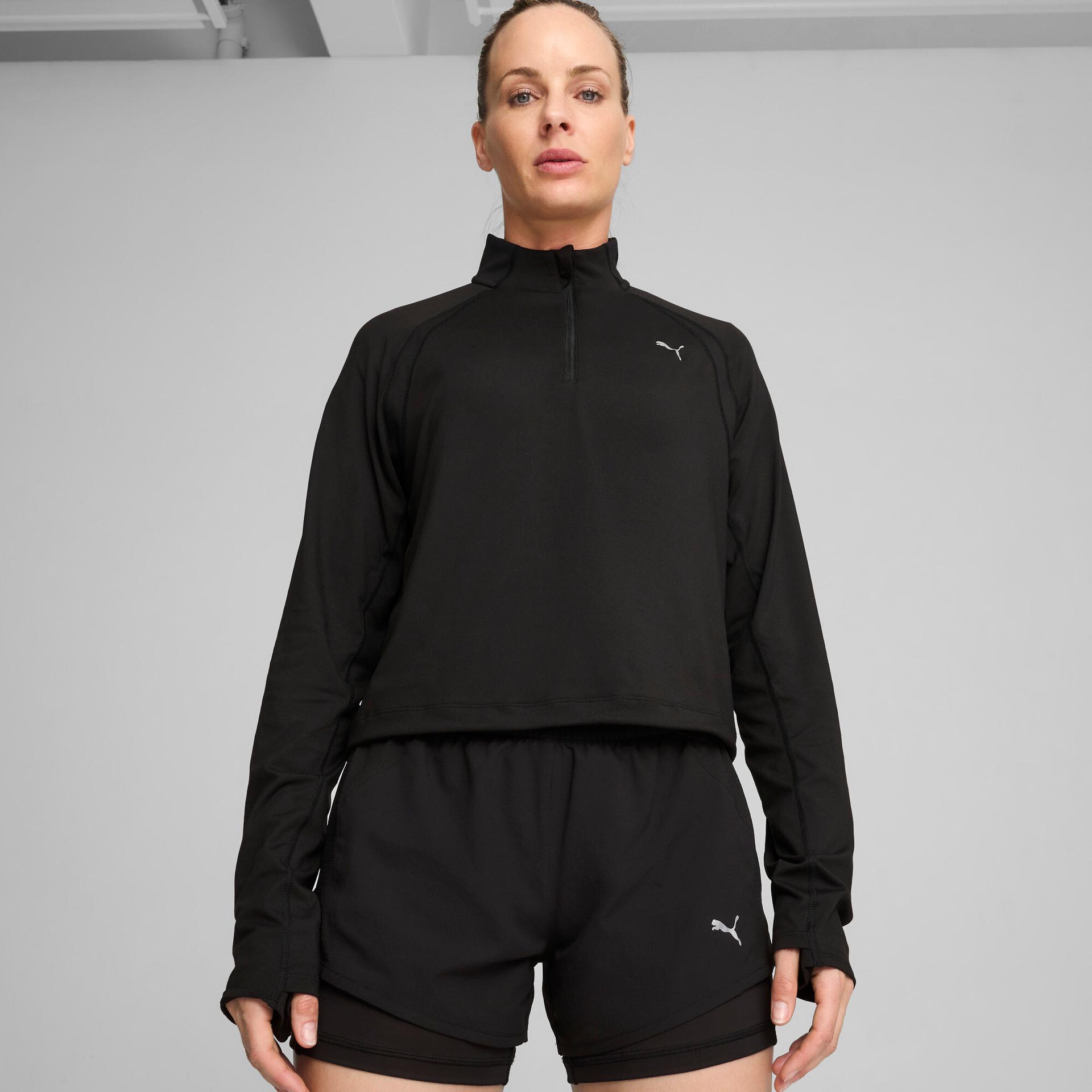 puma run cloudspun women's quarter-zip top in black, size xl