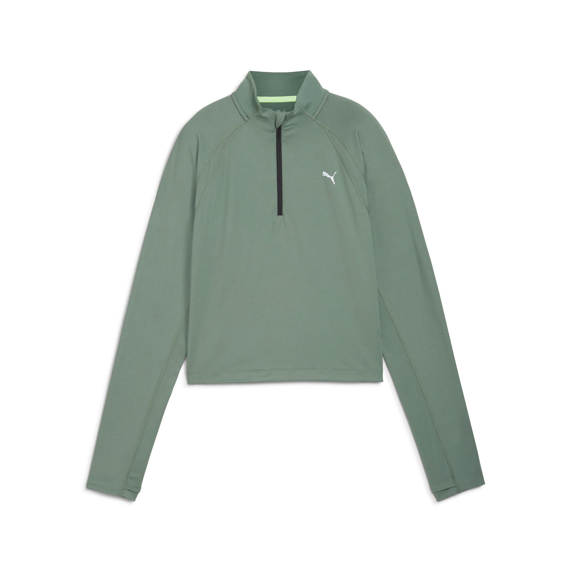 puma run cloudspun women's quarter-zip top in green, size xs