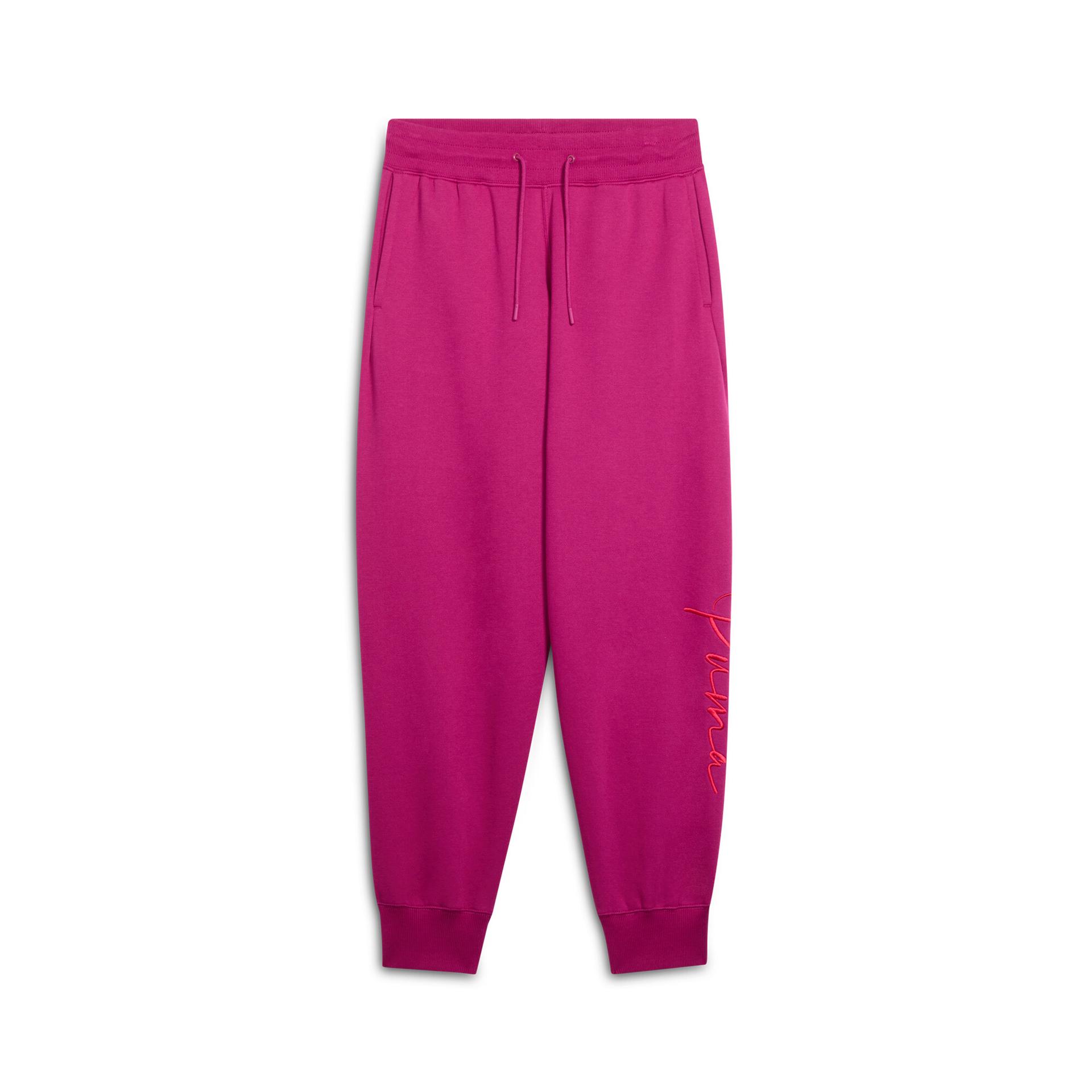 puma script logo women's sweatpants in pink, size xs