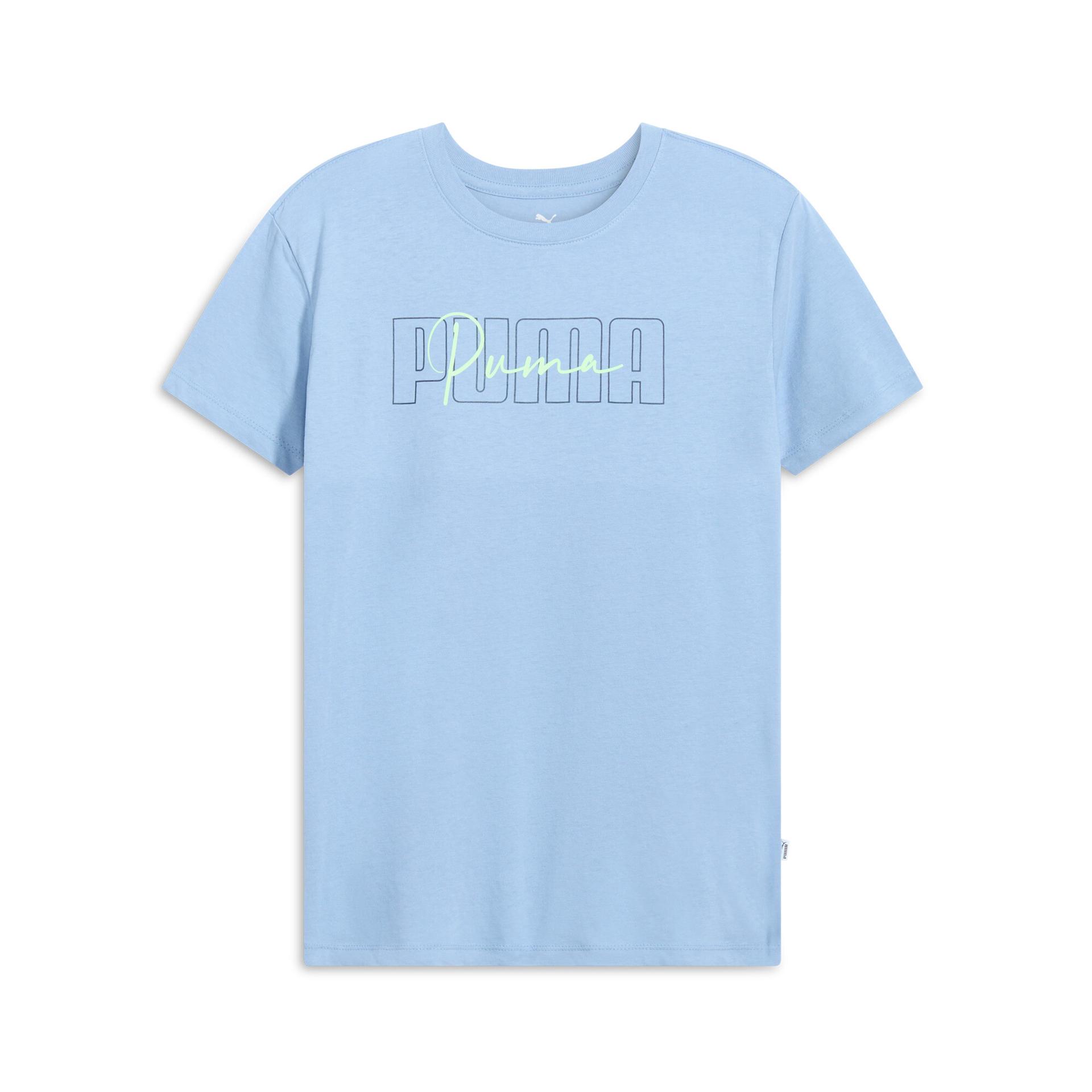 puma script logo women's t-shirt in blue, size xxl