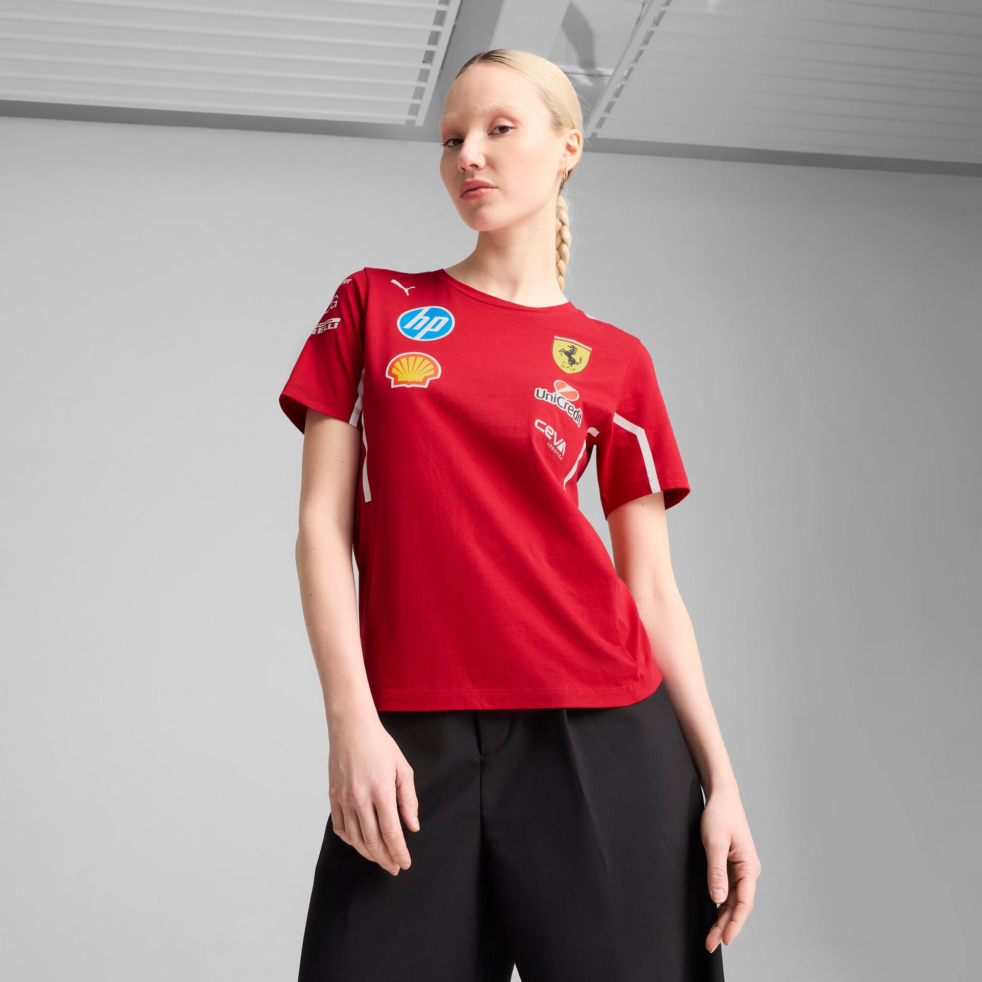 puma scuderia ferrari team women's motorsport t-shirt in red, size xxs