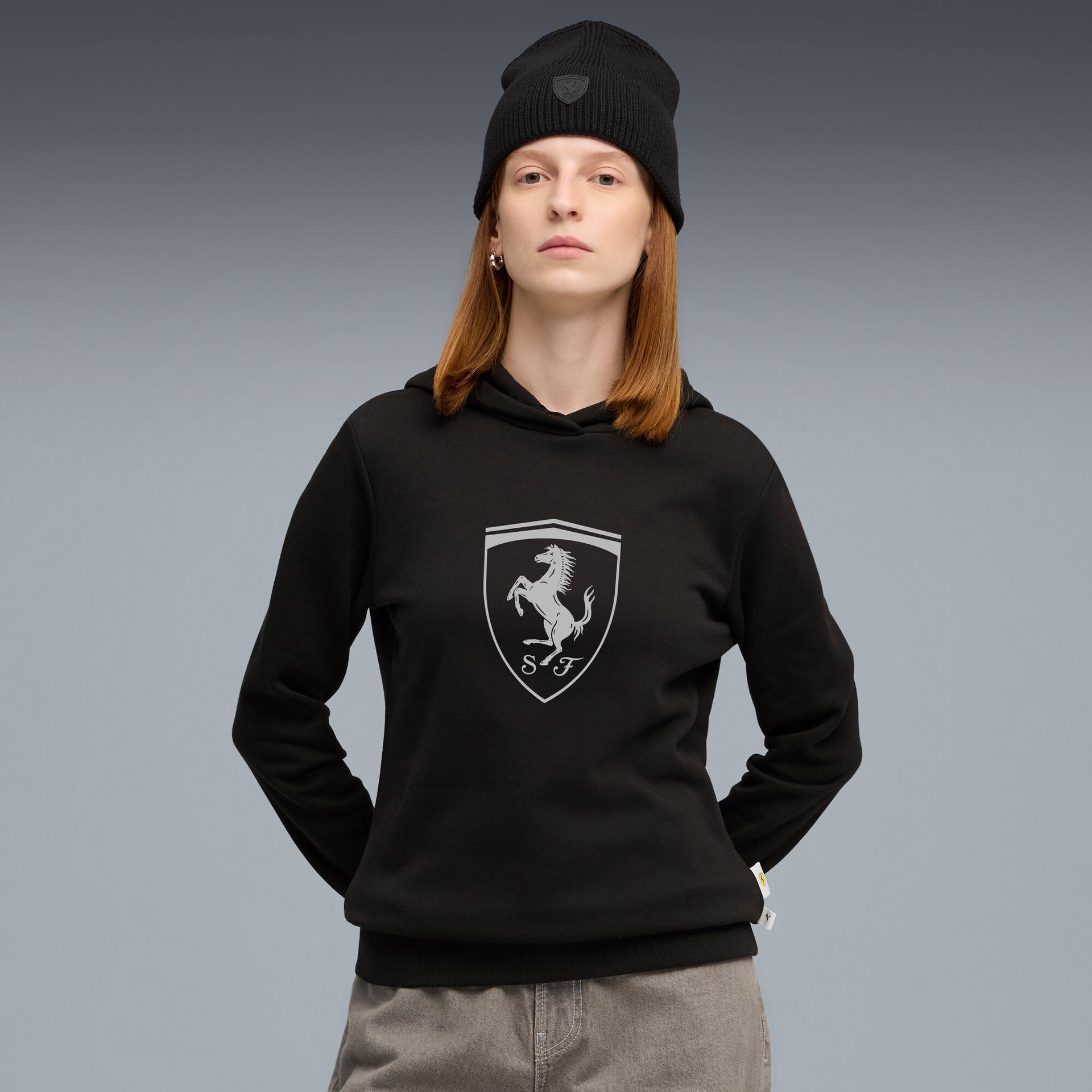 puma scuderia ferrari women's fleece motorsport hoodie shoes in black, size s