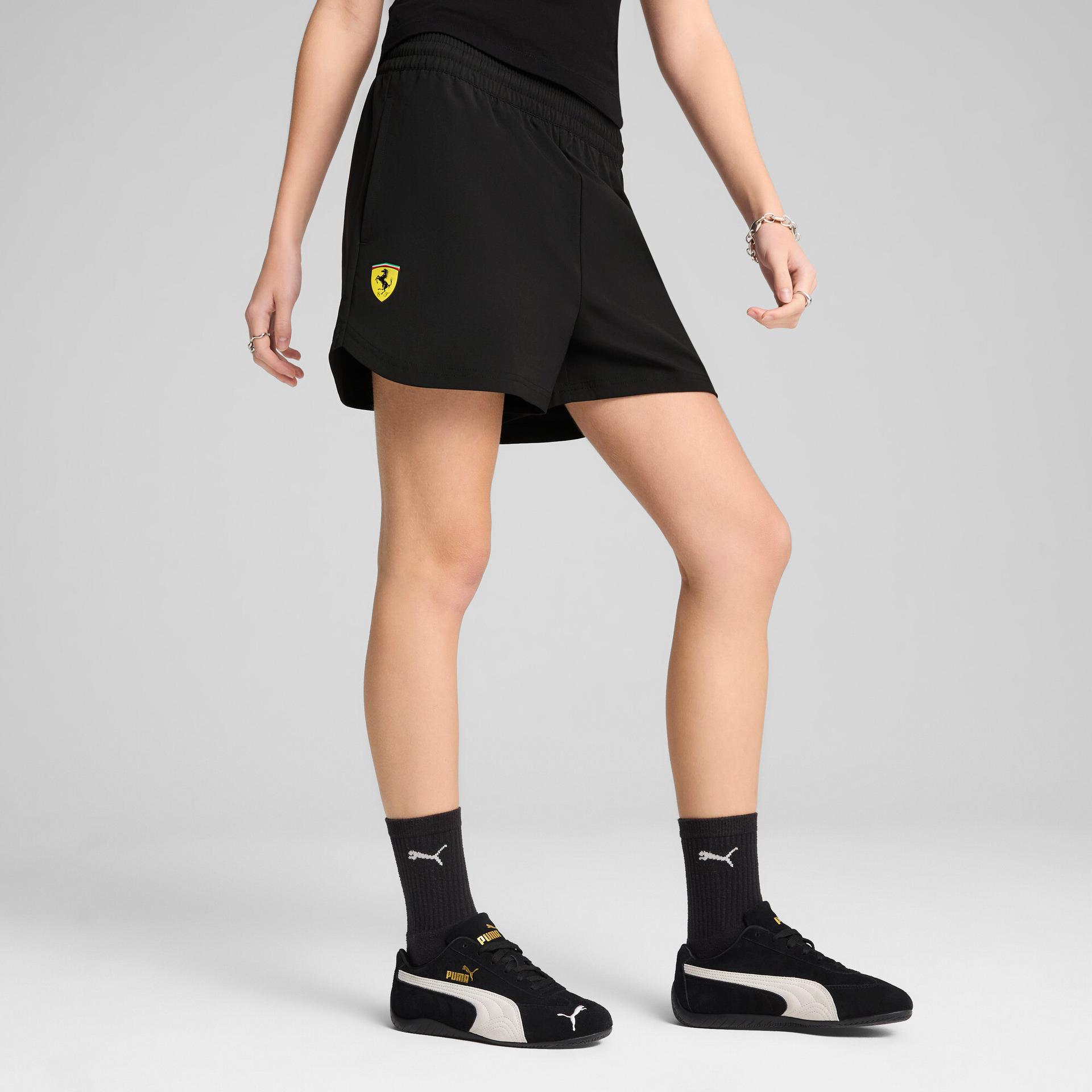 puma scuderia ferrari women's woven shorts in black, size l