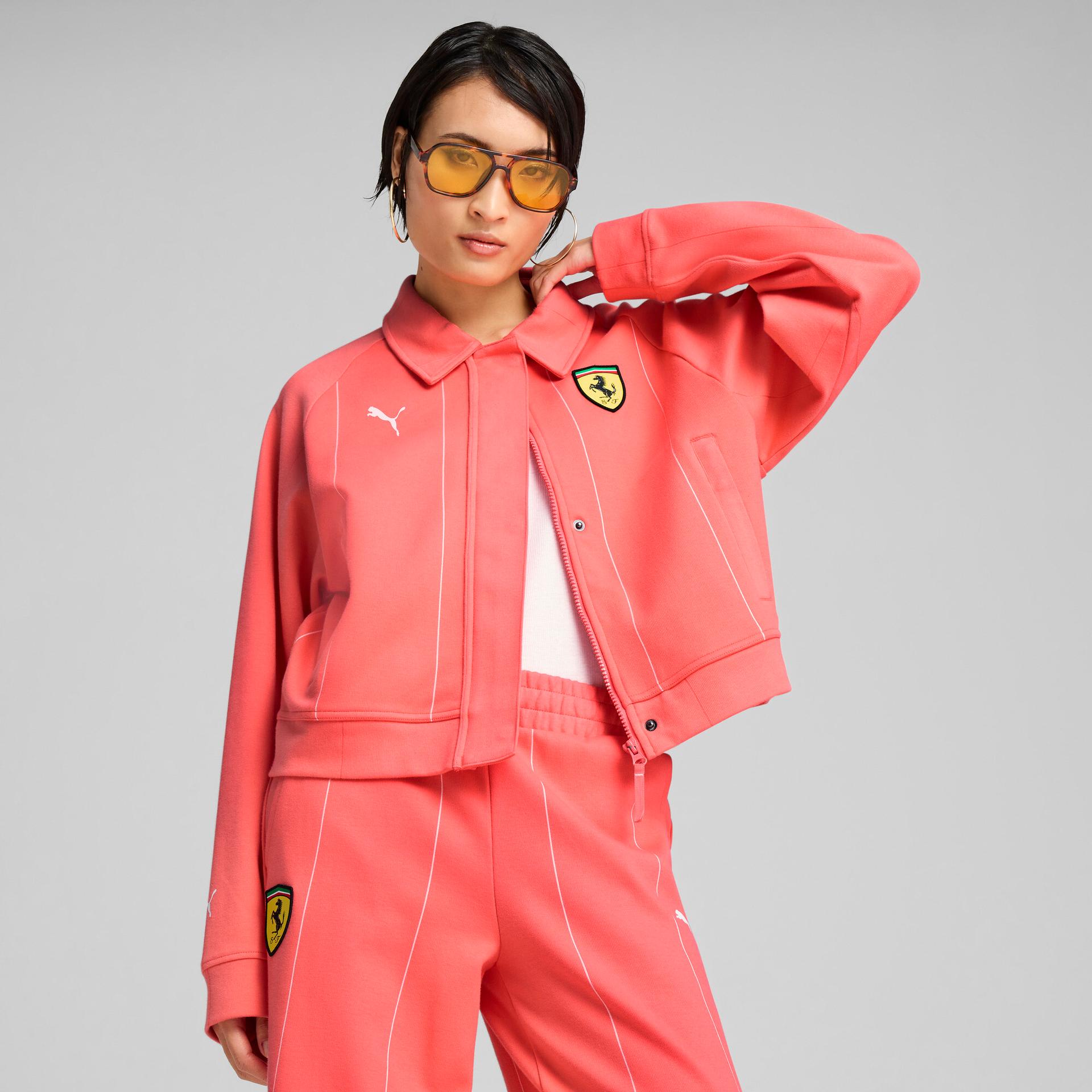 puma scuderia ferrari women's zip-up jacket in red, size xxs