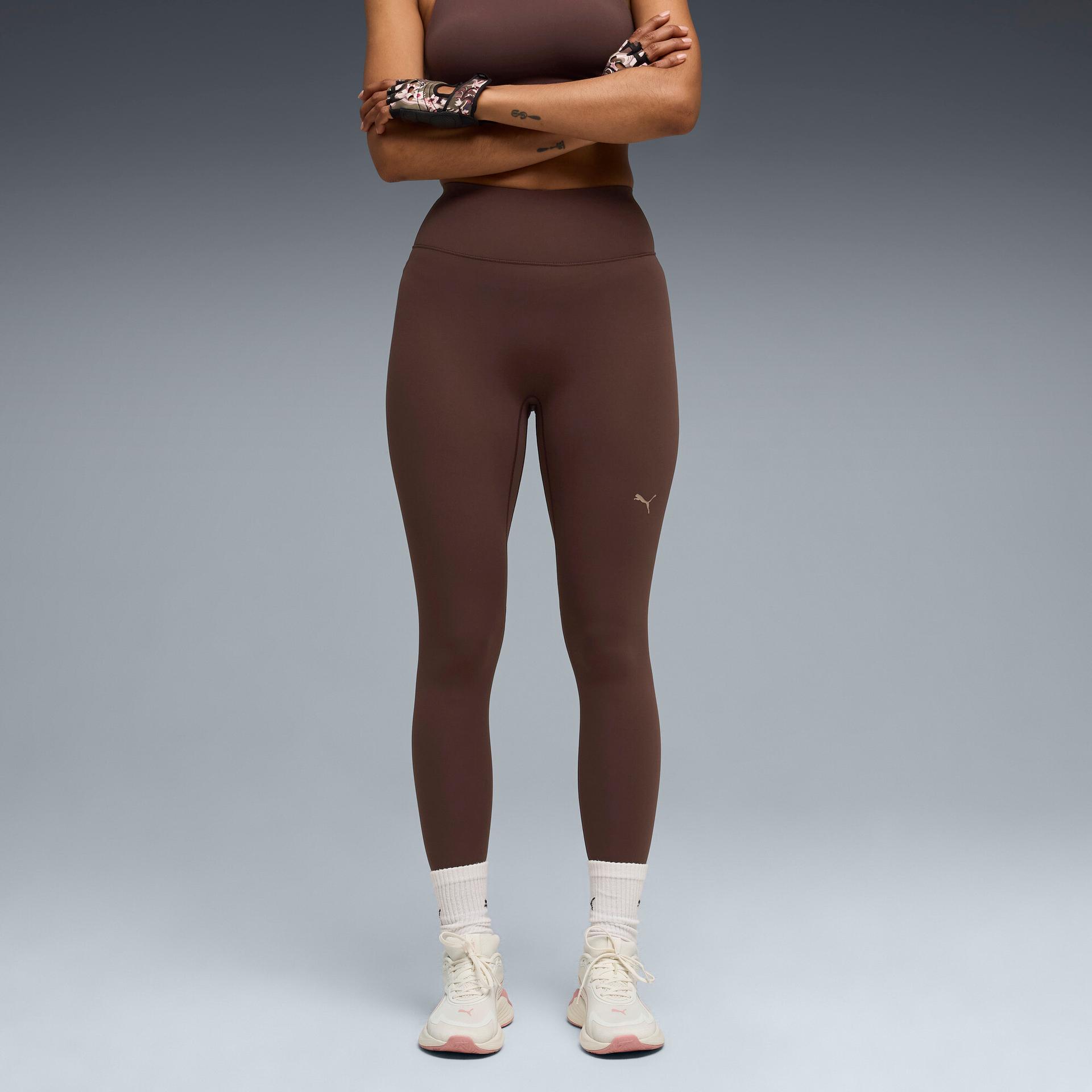 puma shapeluxe women's high-waist, 7/8 training tights in brown, size s