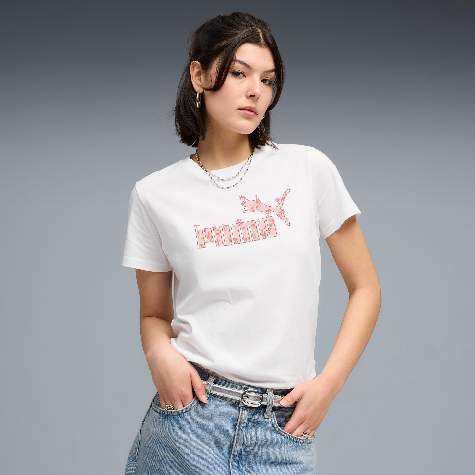 puma sketched florals women's t-shirt in white, size xxl