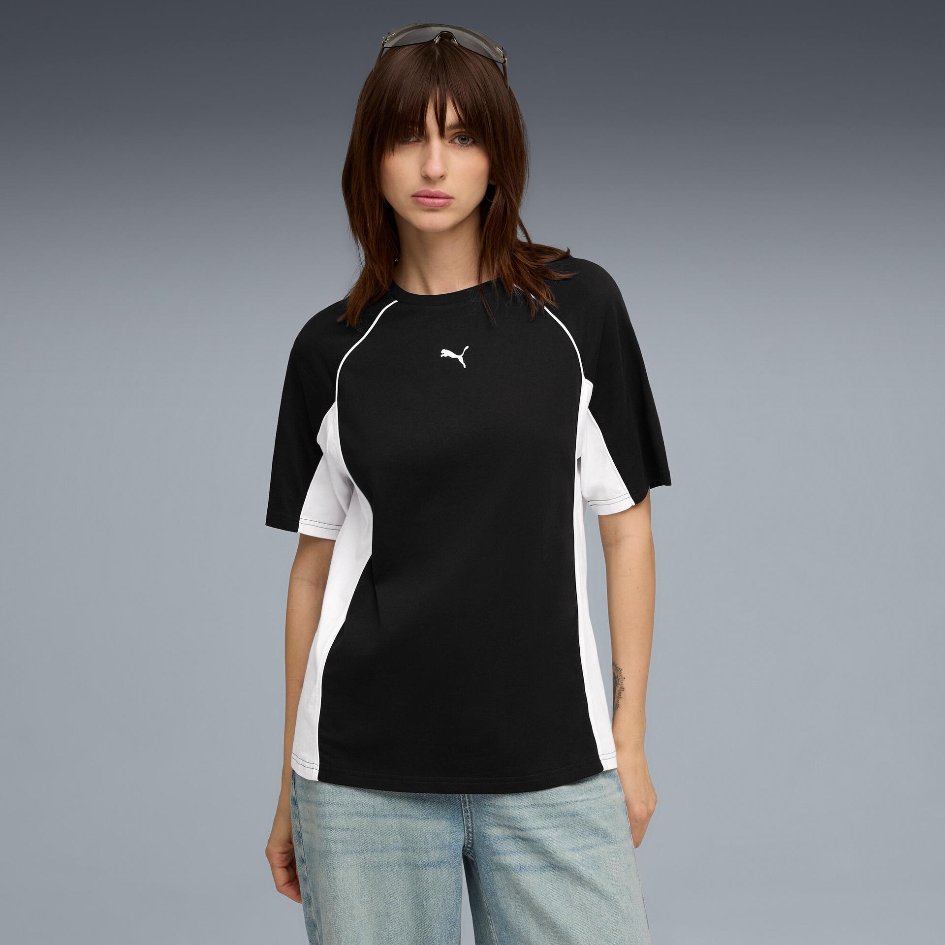 puma sport heritage women's relaxed t-shirt in black, size s