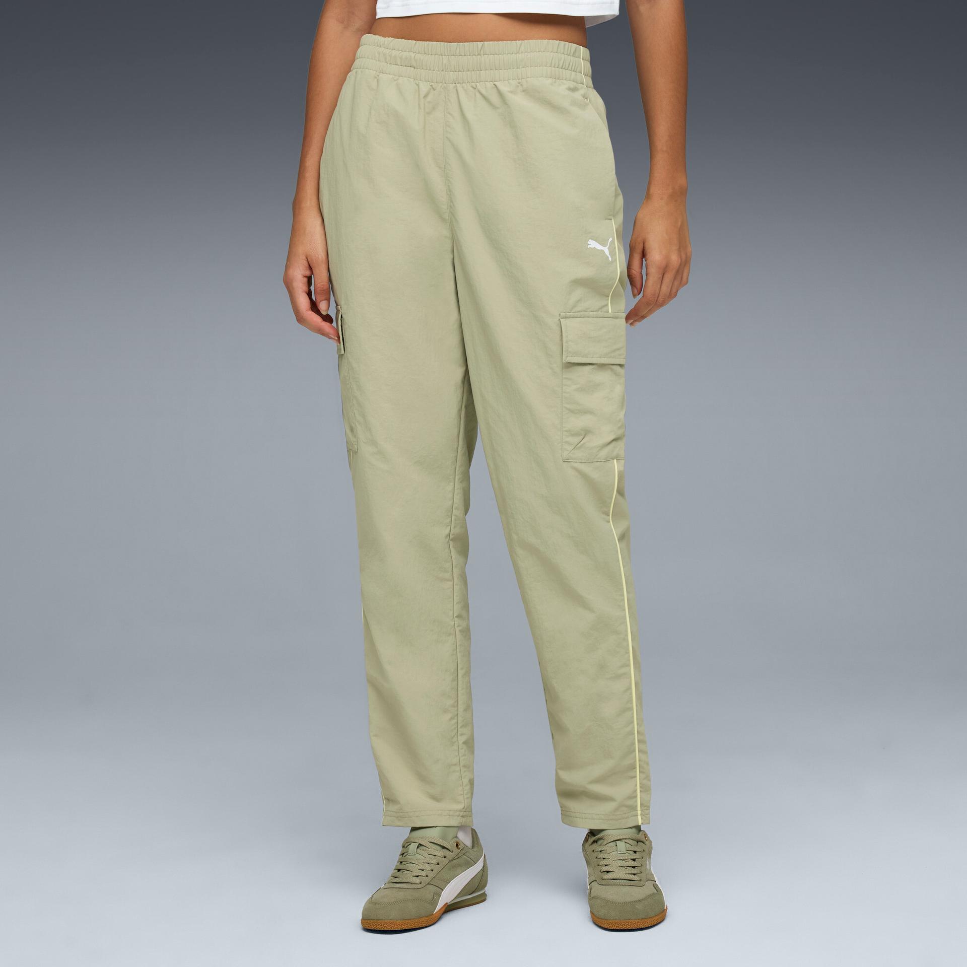 puma sport heritage women's woven cargo pants in green, size m