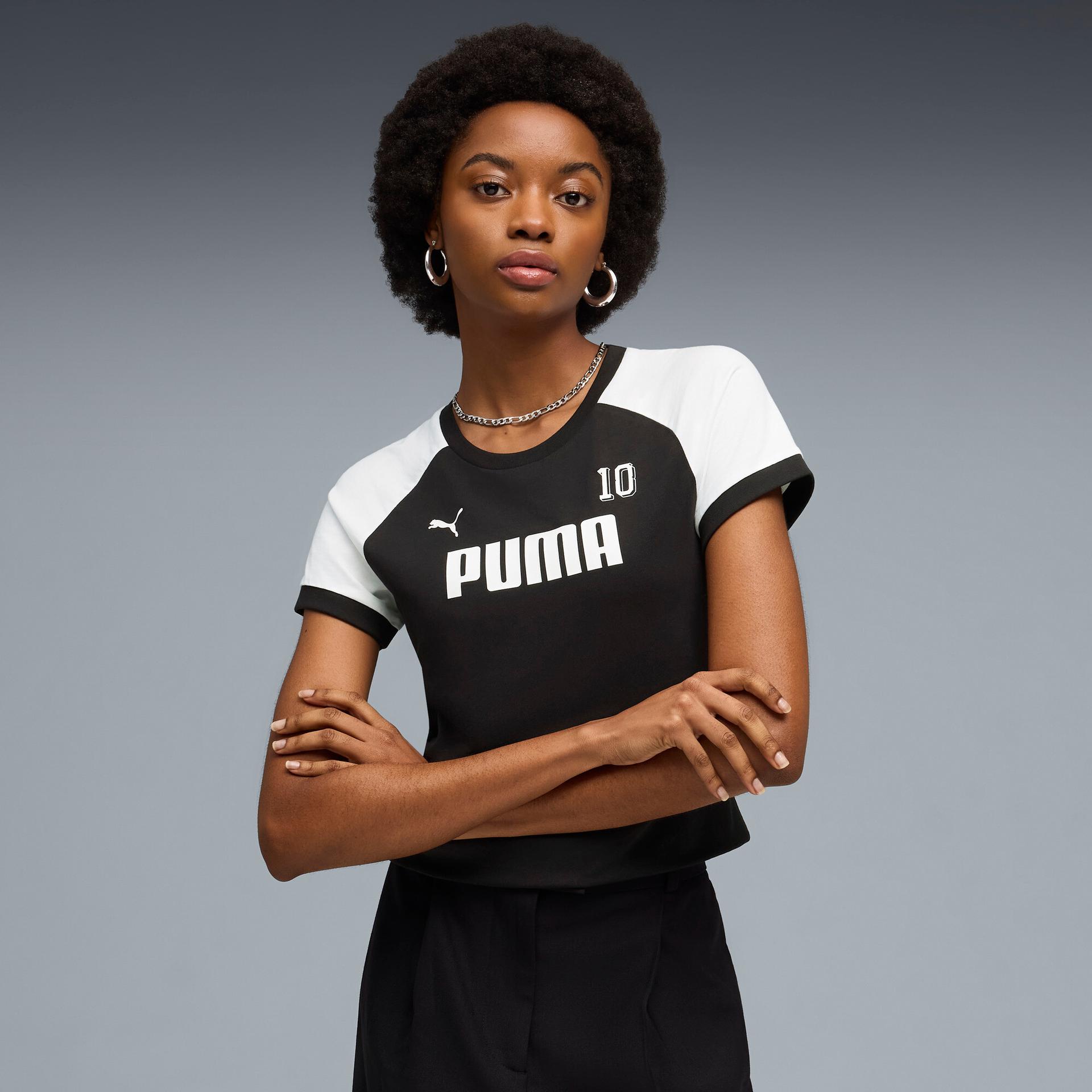 puma sport women's ringer t-shirt in black, size l