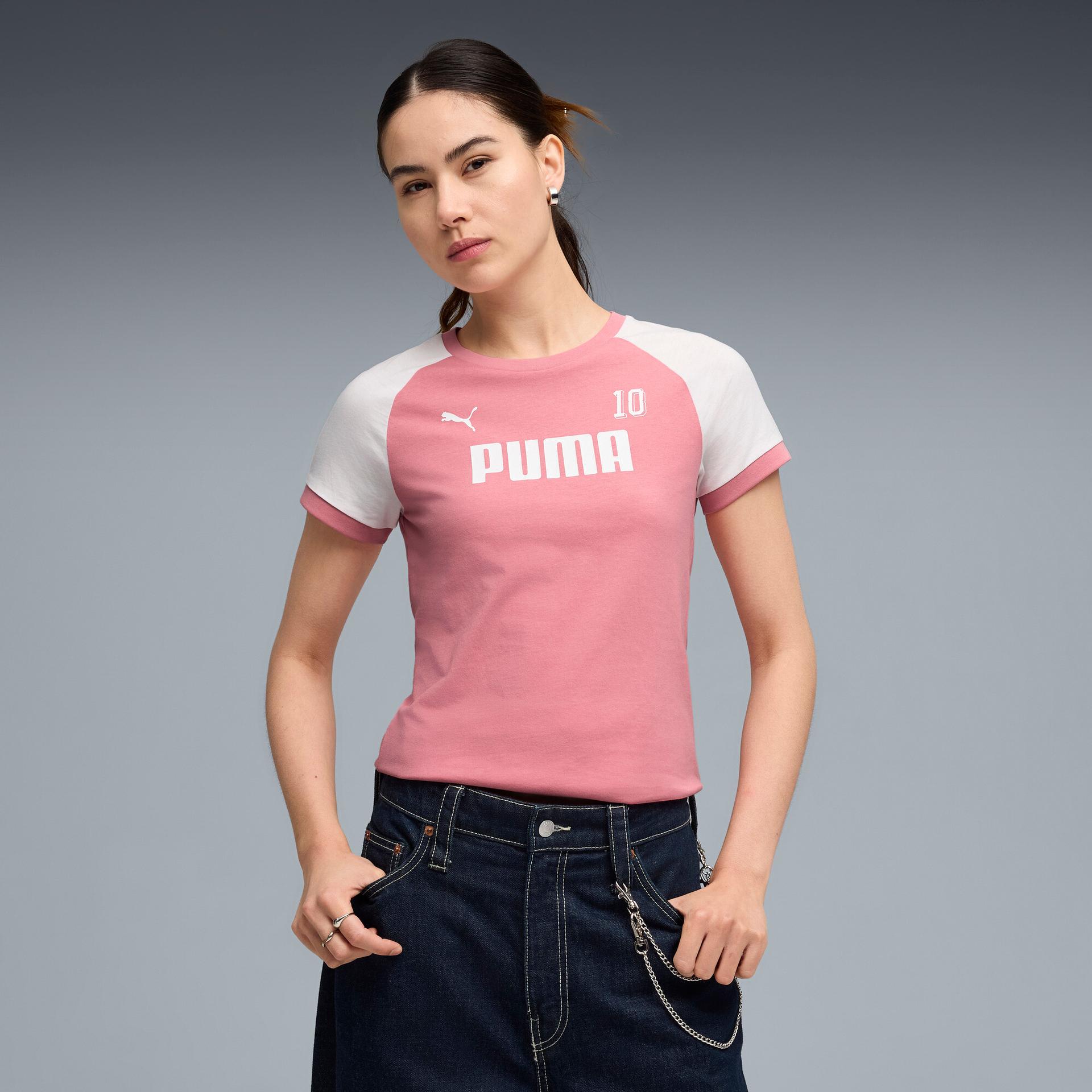 puma sport women's ringer t-shirt in pink, size xl