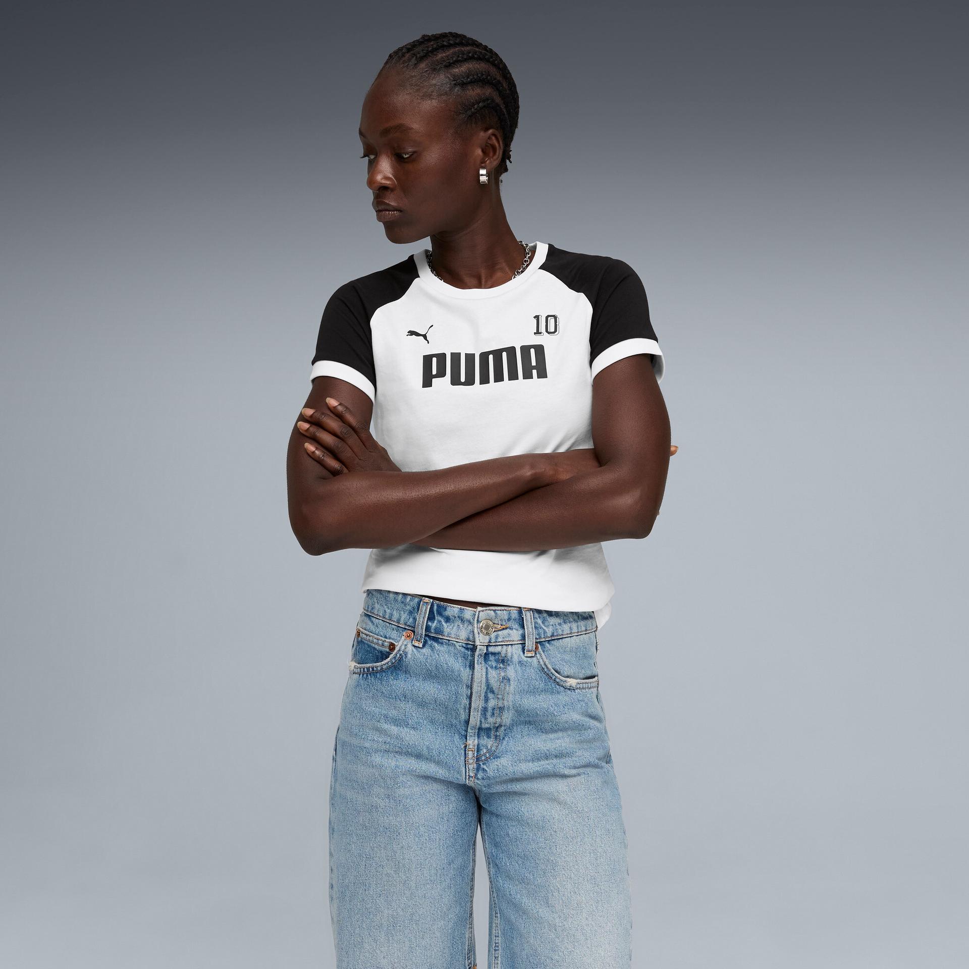 puma sport women's ringer t-shirt in white, size m