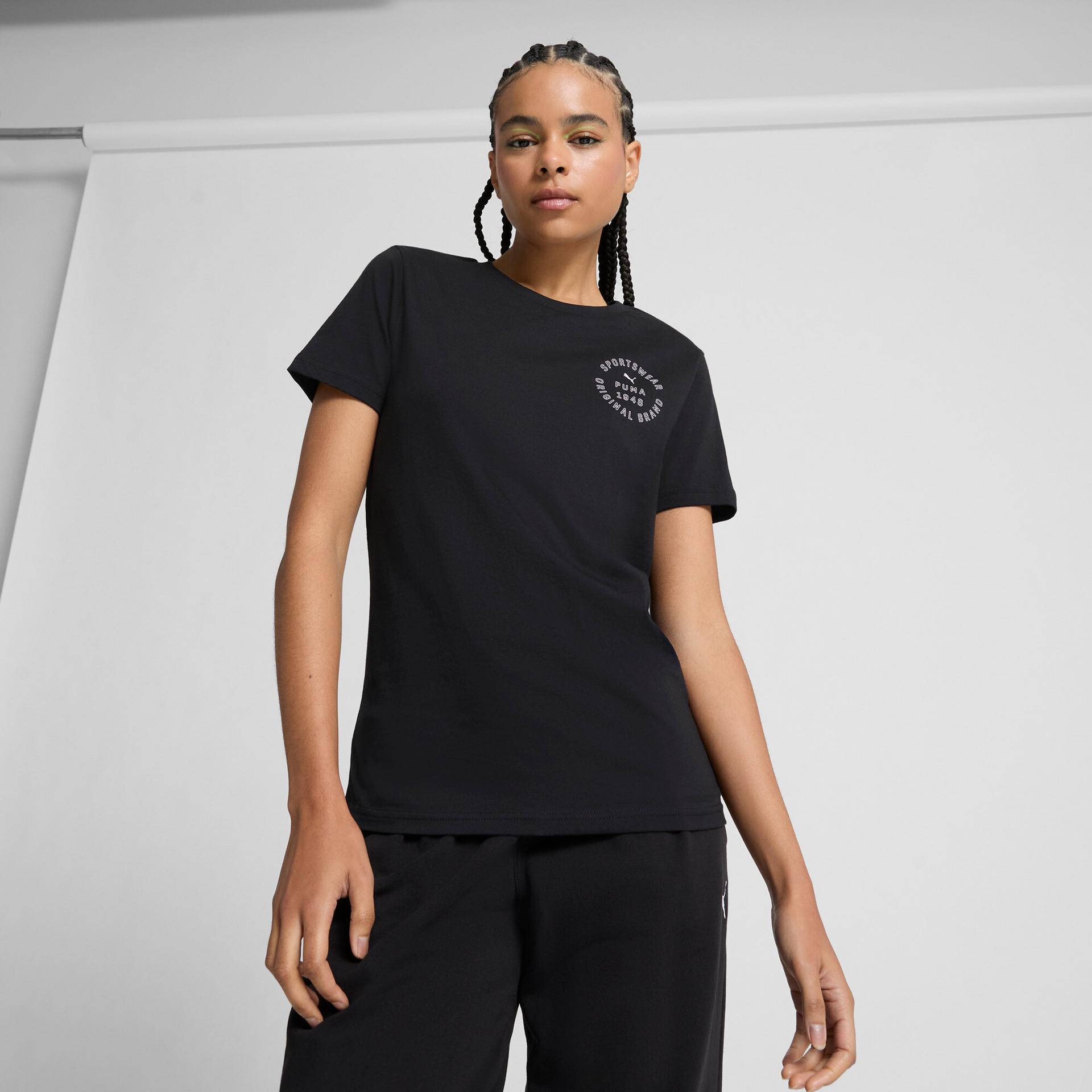 puma sports graphic women's t-shirt in black, size m