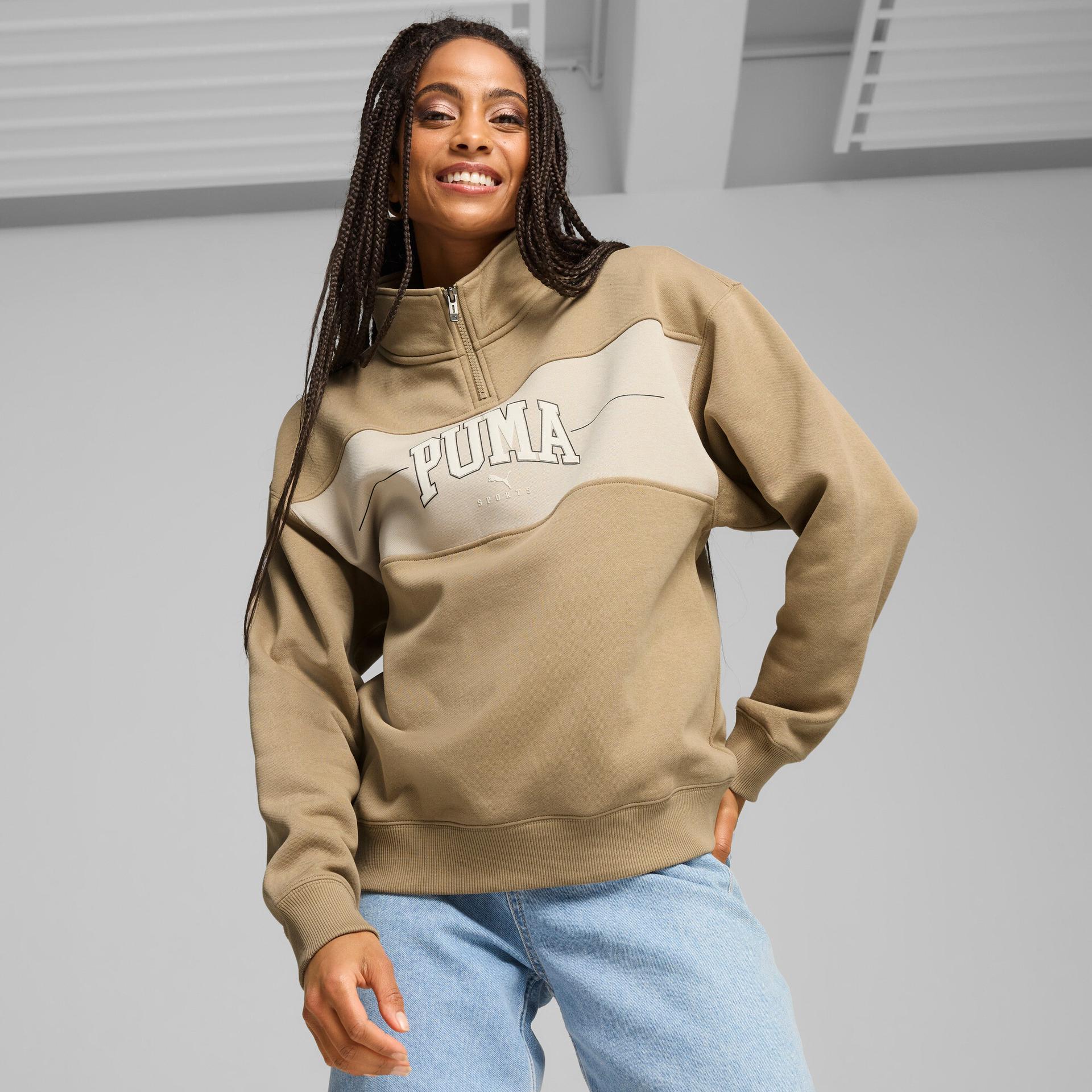 puma squad women's quarter-zip pullover in beige, size l