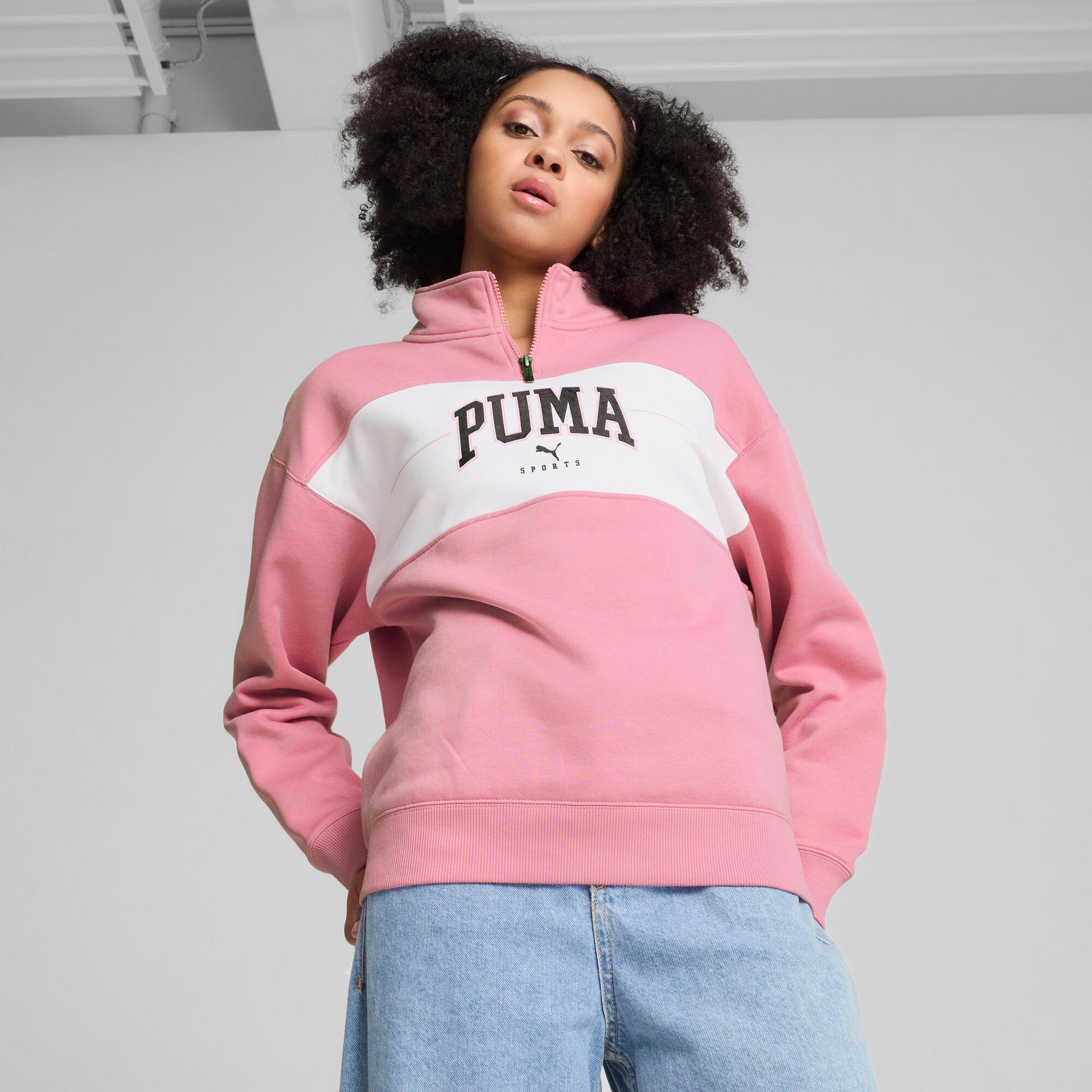 puma squad women's quarter-zip pullover in pink, size xxl