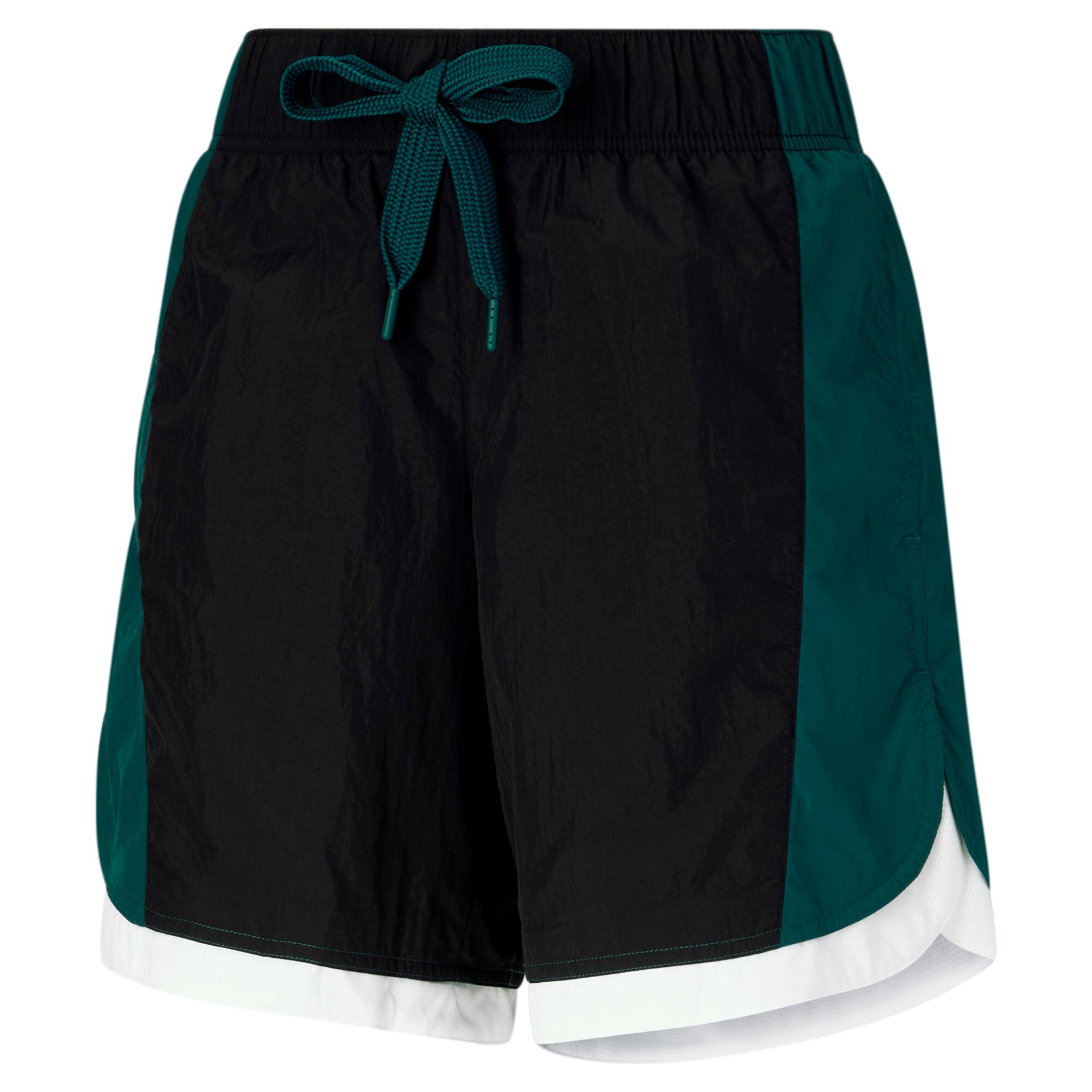 puma stewie women's basketball shorts in green, size m