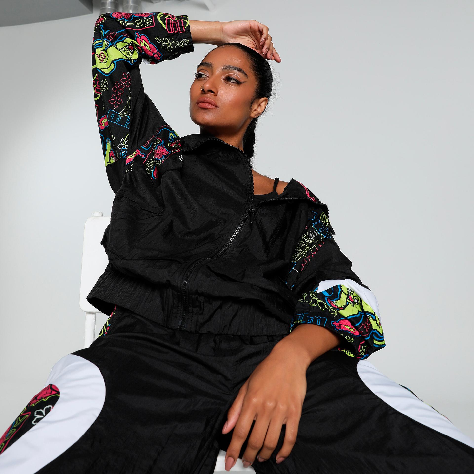 puma stewie x tokyo nights women's track jacket in black, size m