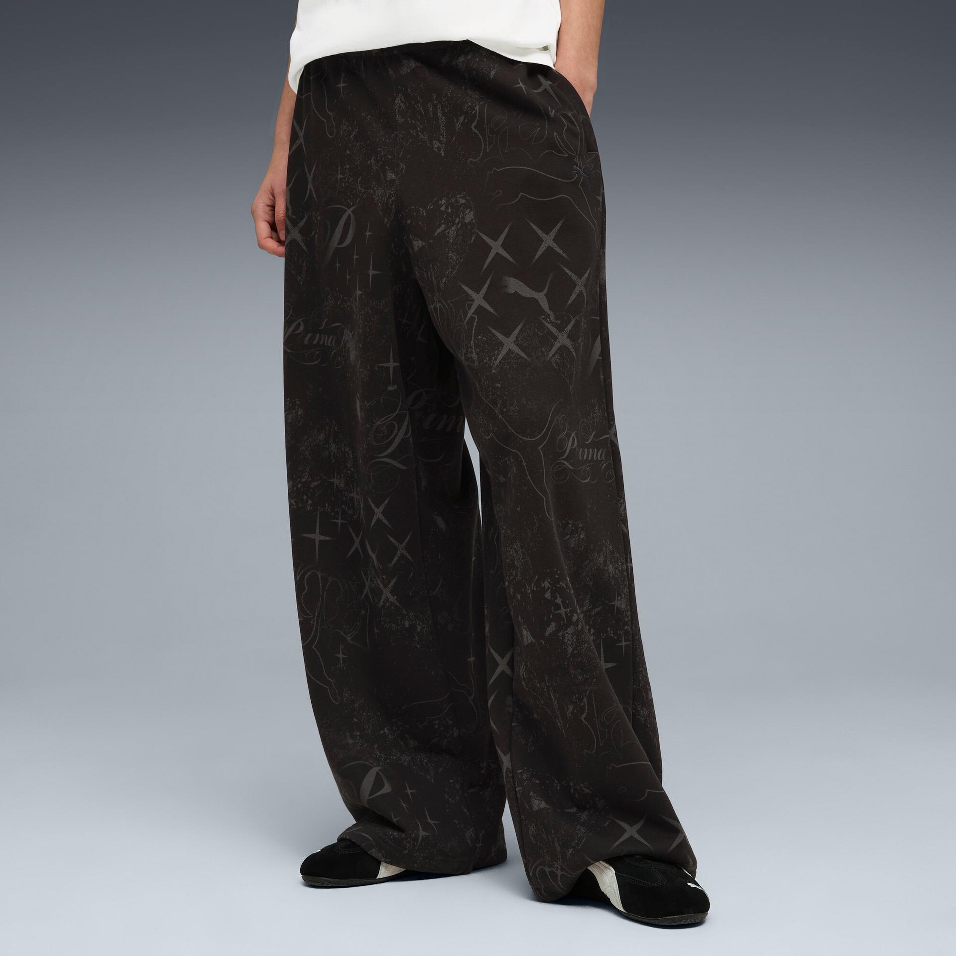 puma street glam women's slouchy pants in black, size xl