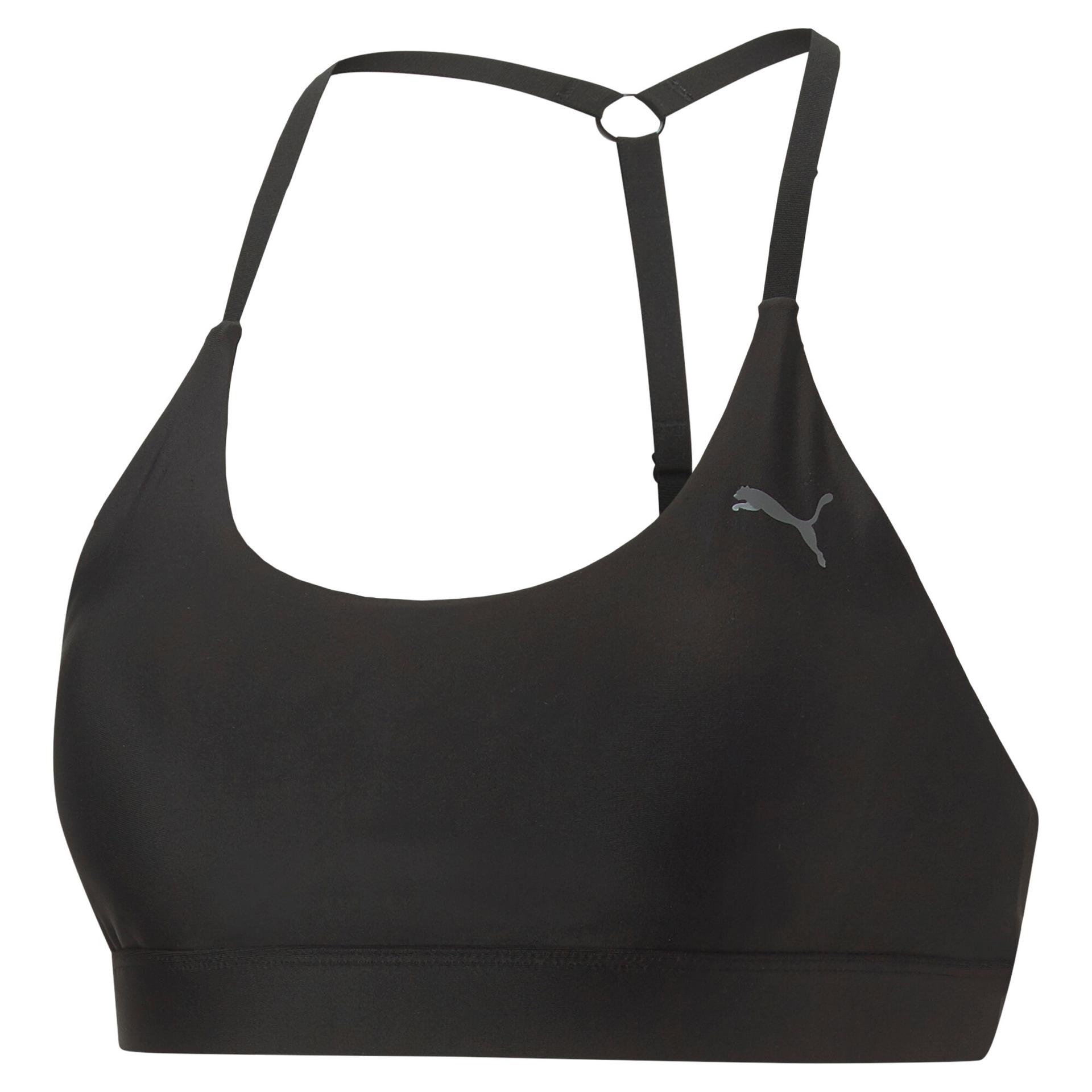 puma studio ultrabare strappy women's low impact sports bra in black, size l