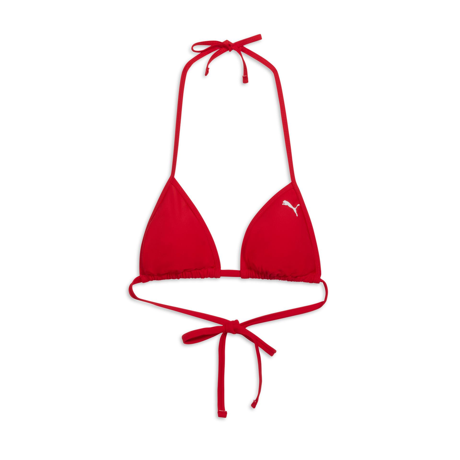 puma swim women's triangle bikini top shoes in red, size m