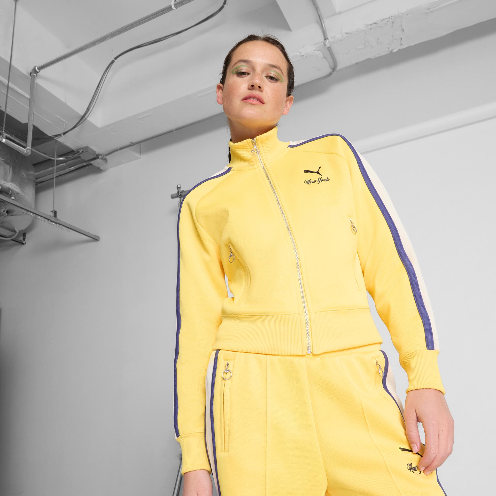 puma t7 bright lights nyc flagship women's track jacket in yellow, size l