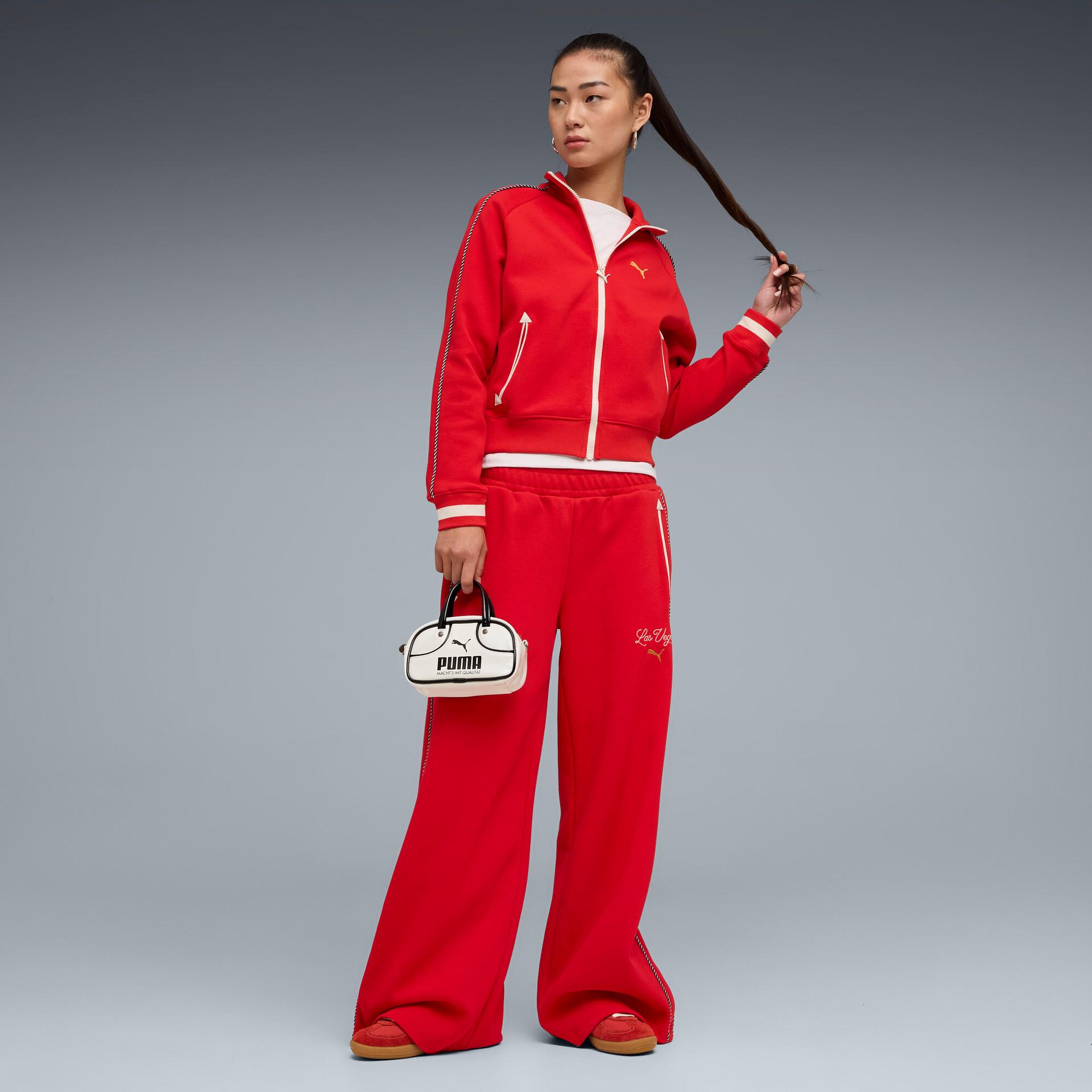 puma t7 las vegas women's mid rise track pants in red, size xxl