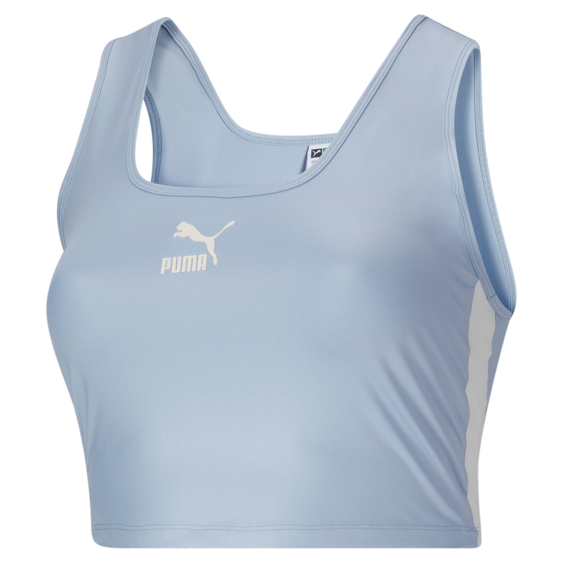 puma t7 shiny women's crop top pl in blue, size 2x