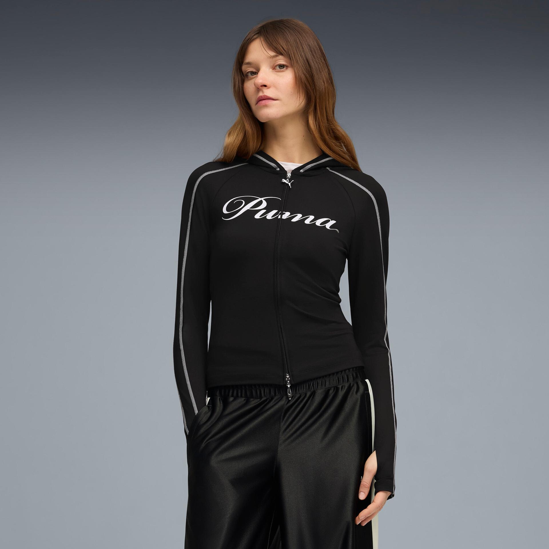 puma t7 street glam women's hoodie in black, size xl