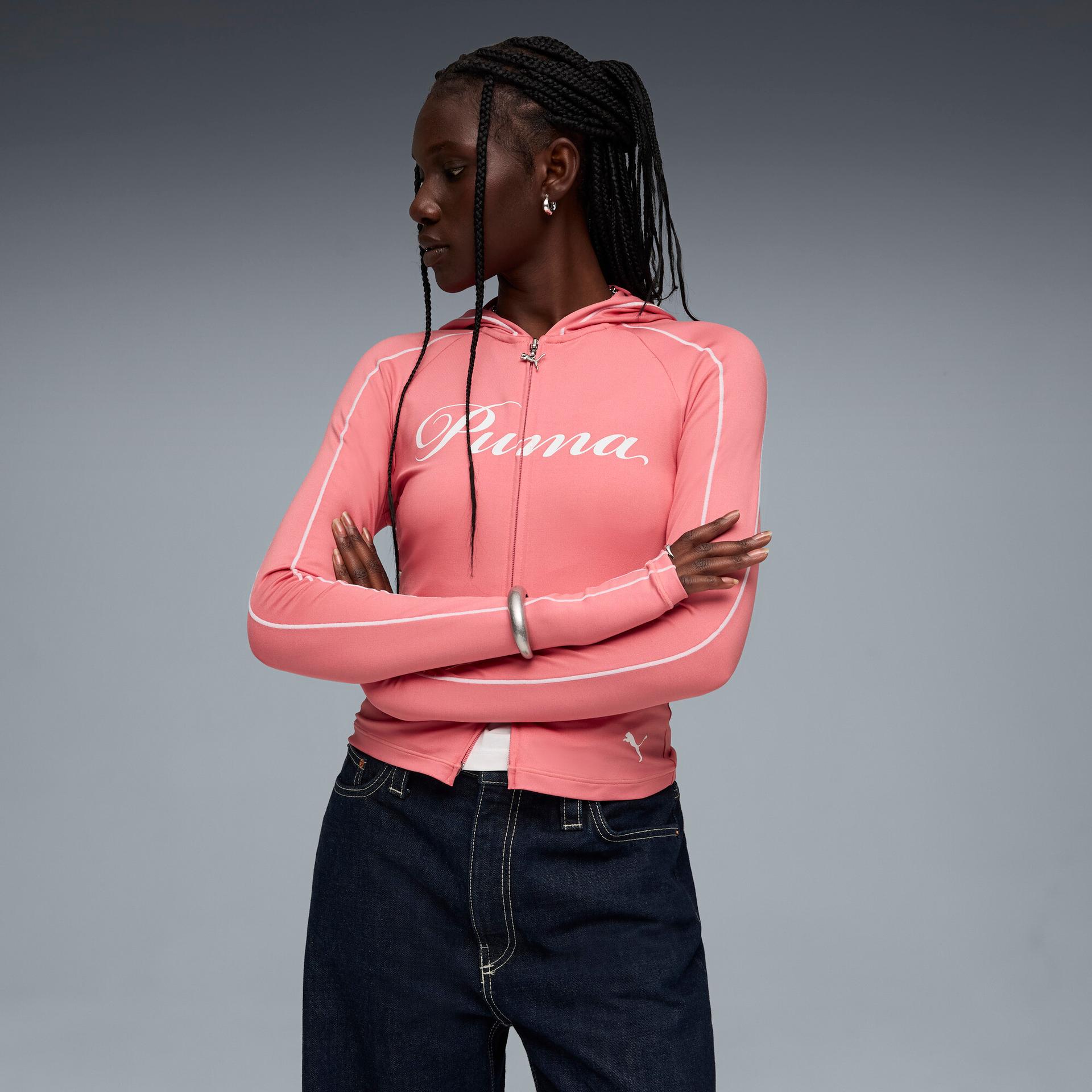 puma t7 street glam women's hoodie in pink, size xs